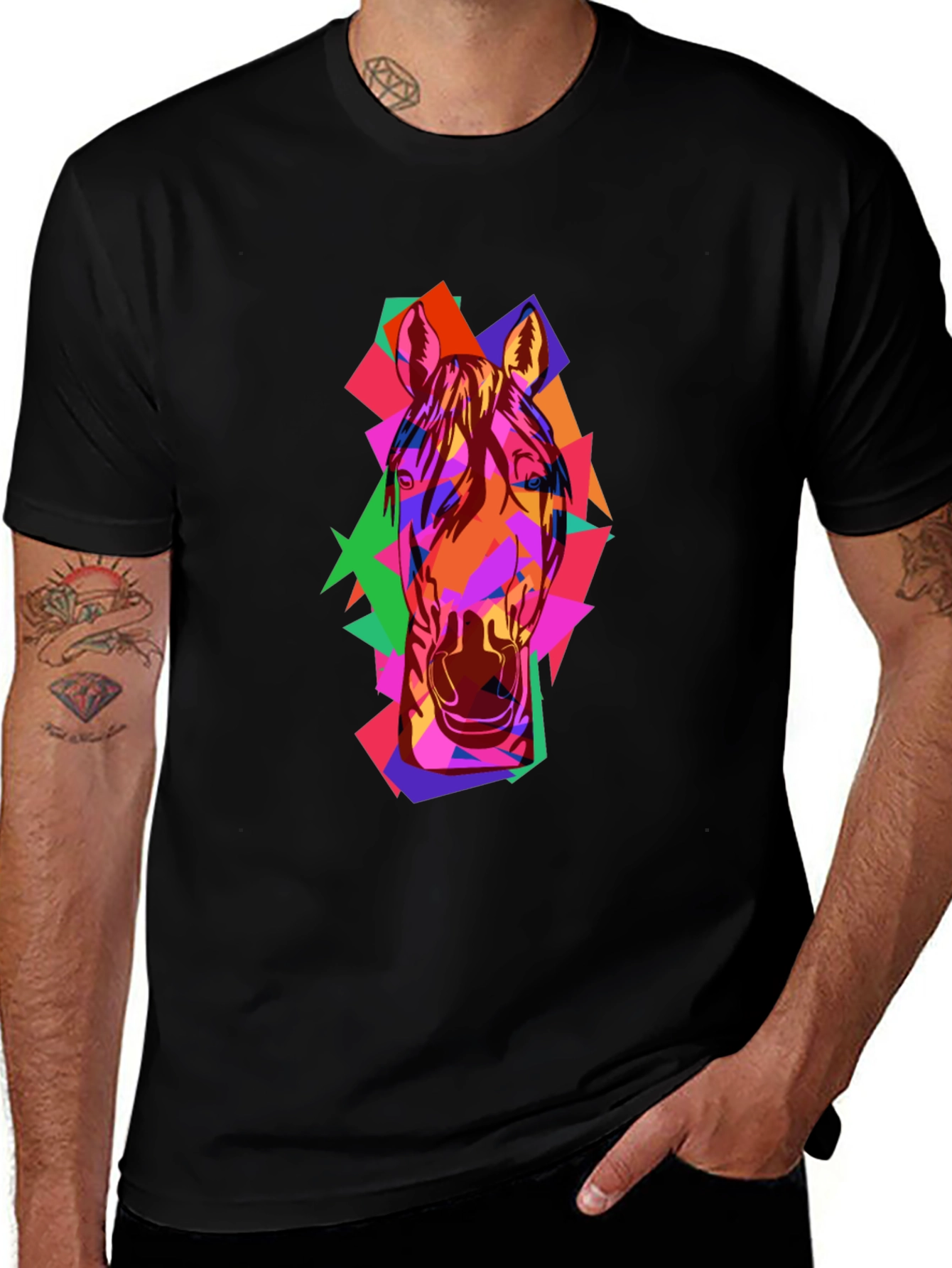 Abstract Horse Graphic Black T-Shirt