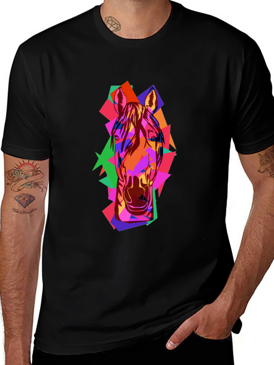 Abstract Horse Graphic Black T-Shirt