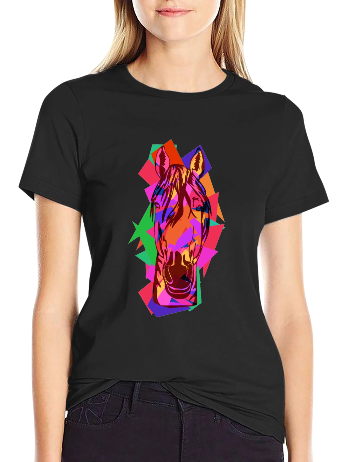 Abstract Horse Graphic Black T-Shirt