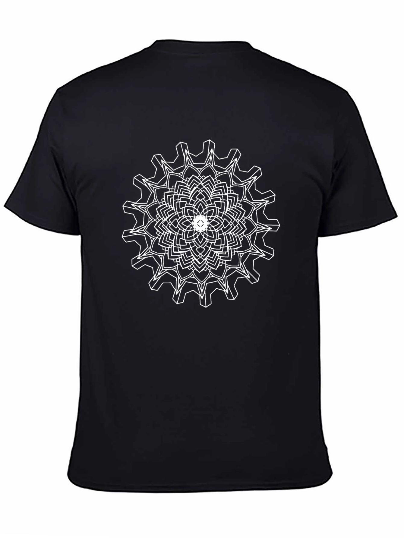 Abstract Geometric Gear Graphic Tee - Black