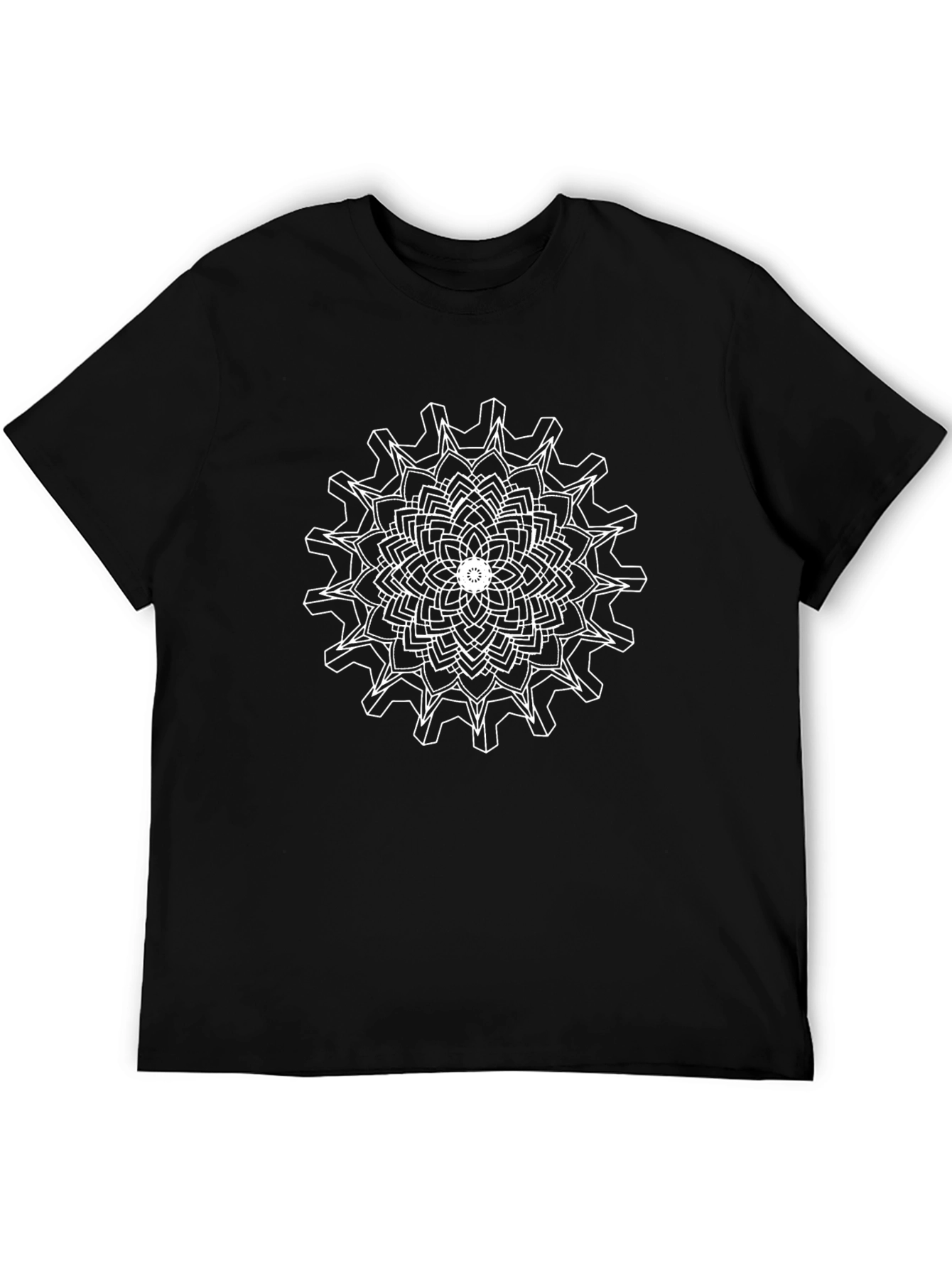 Abstract Geometric Gear Graphic Tee - Black