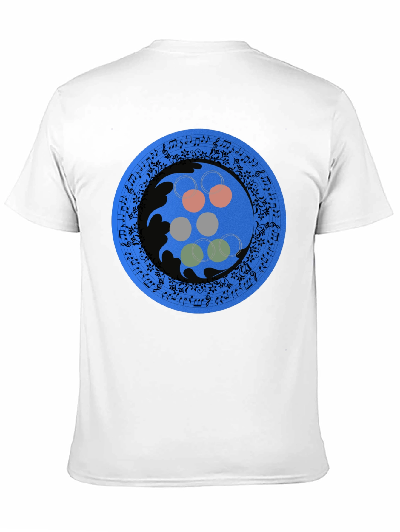 Abstract Musical Note Circle Design Black T-Shirt