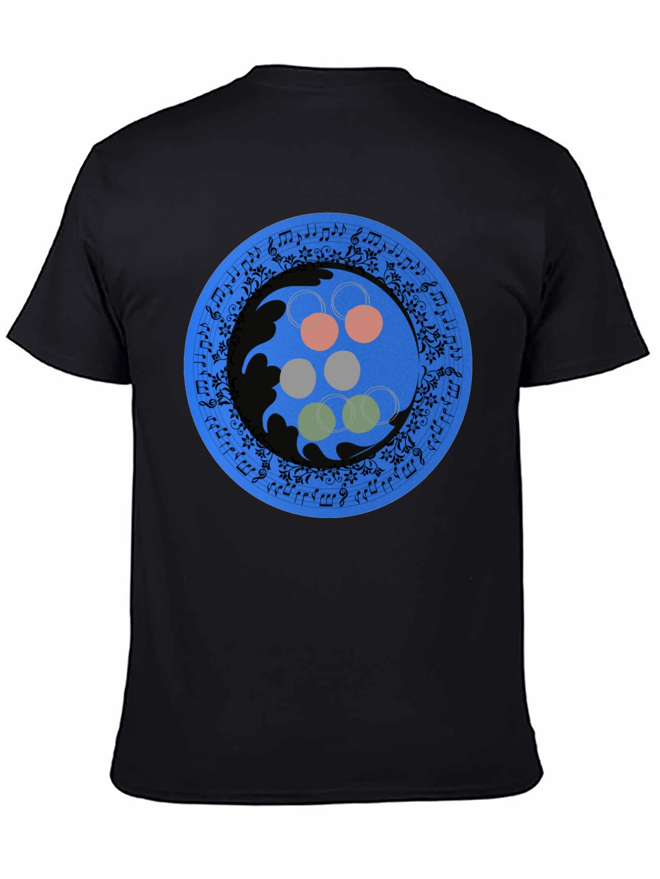 Abstract Musical Note Circle Design Black T-Shirt