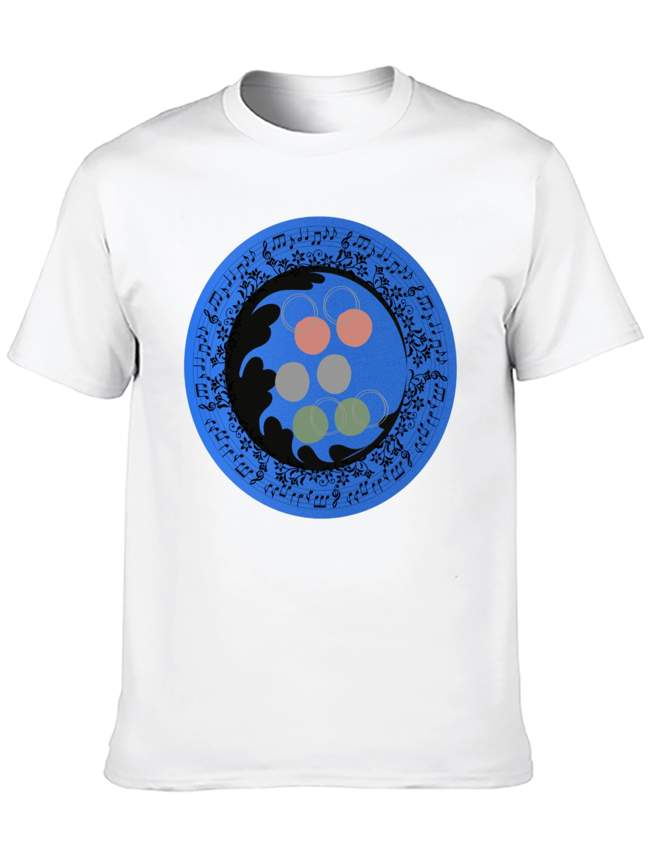 Abstract Musical Note Circle Design Black T-Shirt