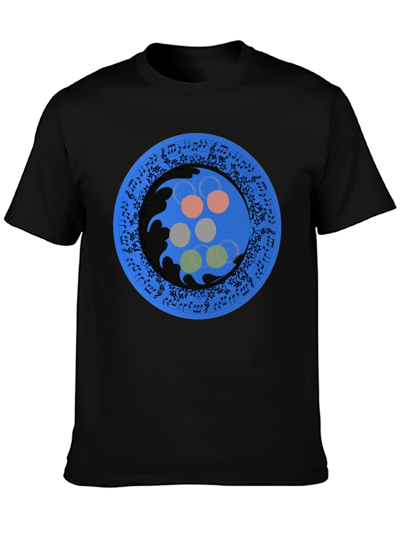 Abstract Musical Note Circle Design Black T-Shirt