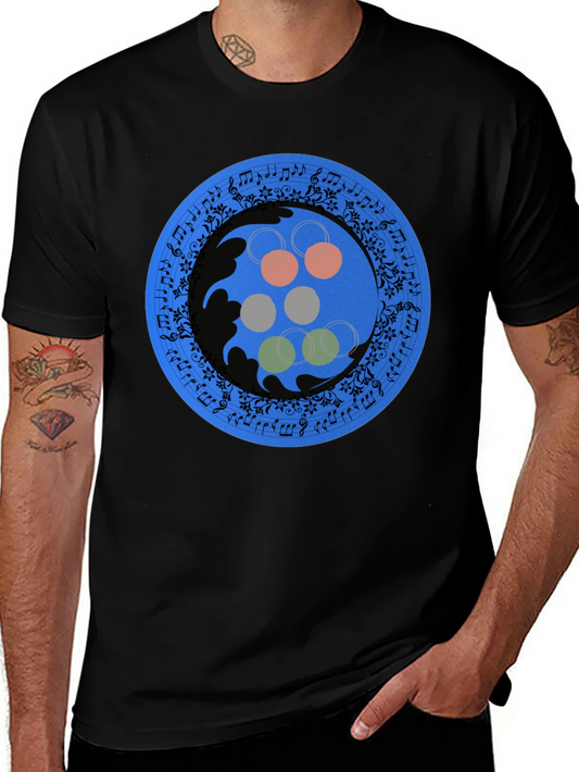 Abstract Musical Note Circle Design Black T-Shirt