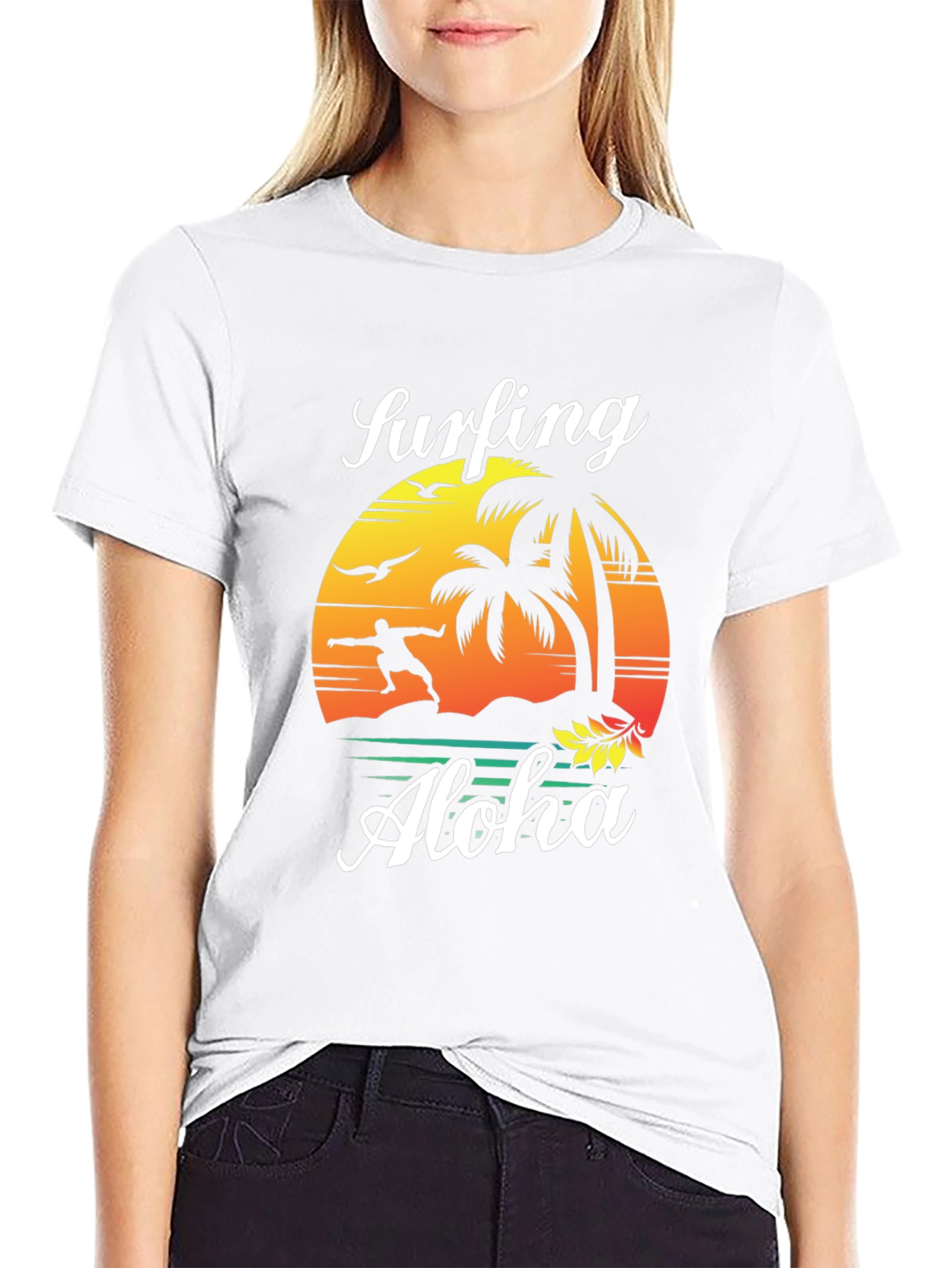 Surfing Aloha Mens Black Graphic Tee Shirt