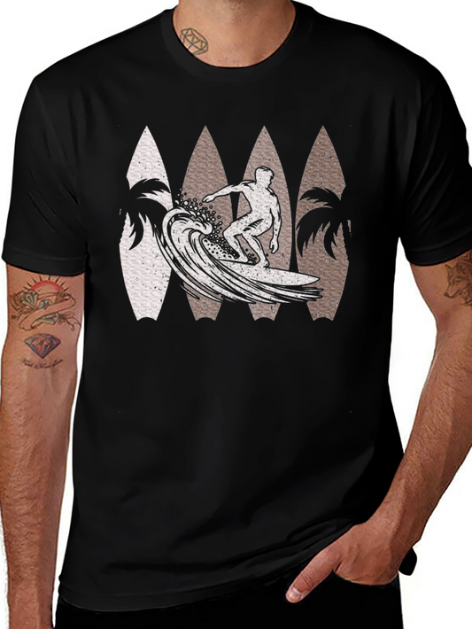Surfer Wave Graphic Tee - Black