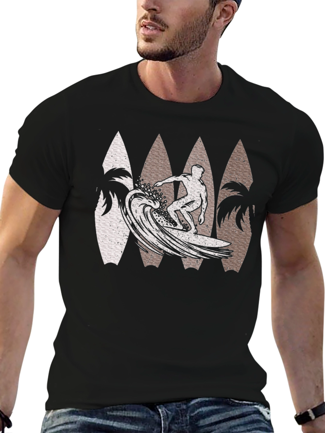 Surfer Wave Graphic Tee - Black