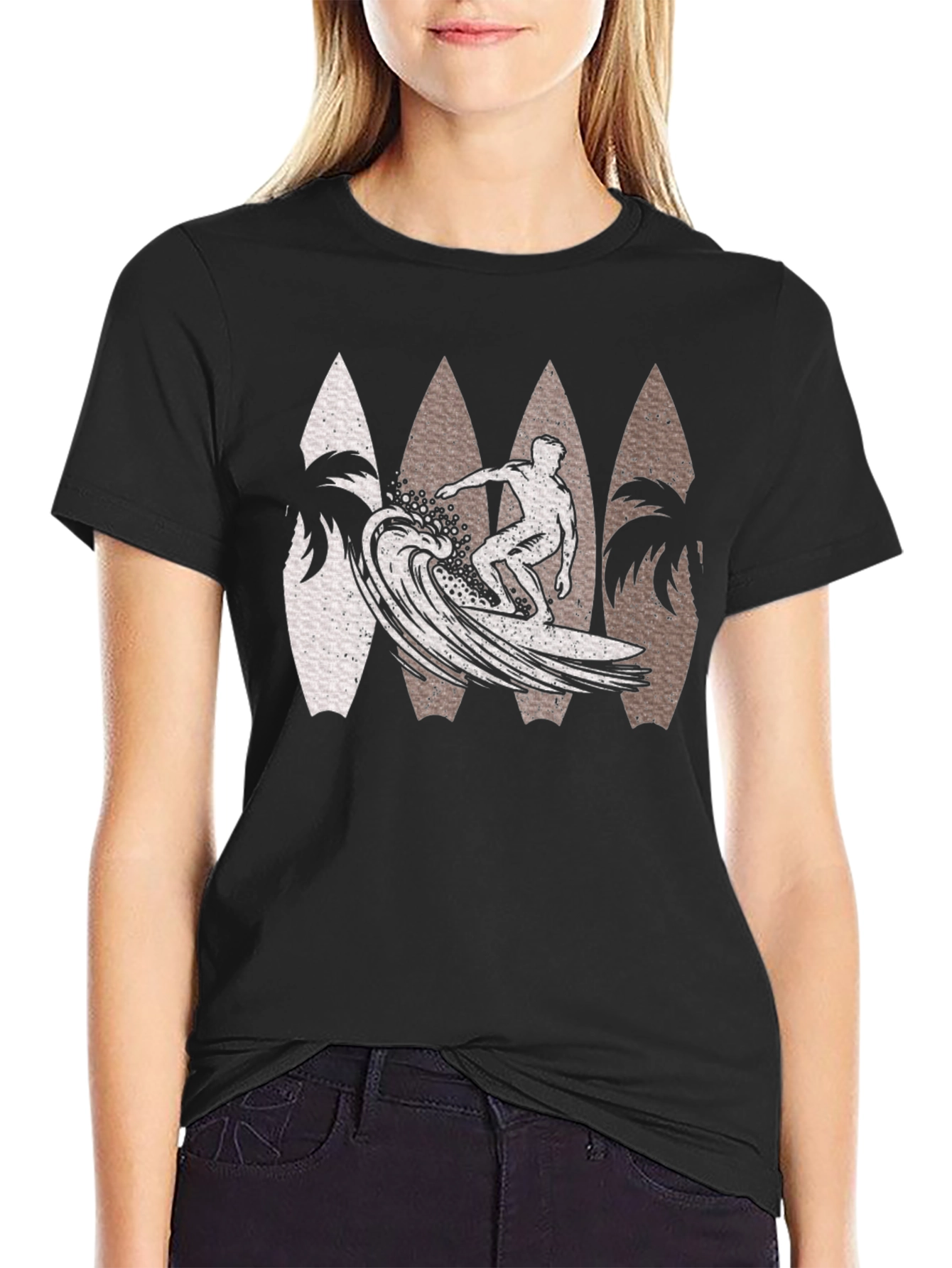 Surfer Wave Graphic Tee - Black