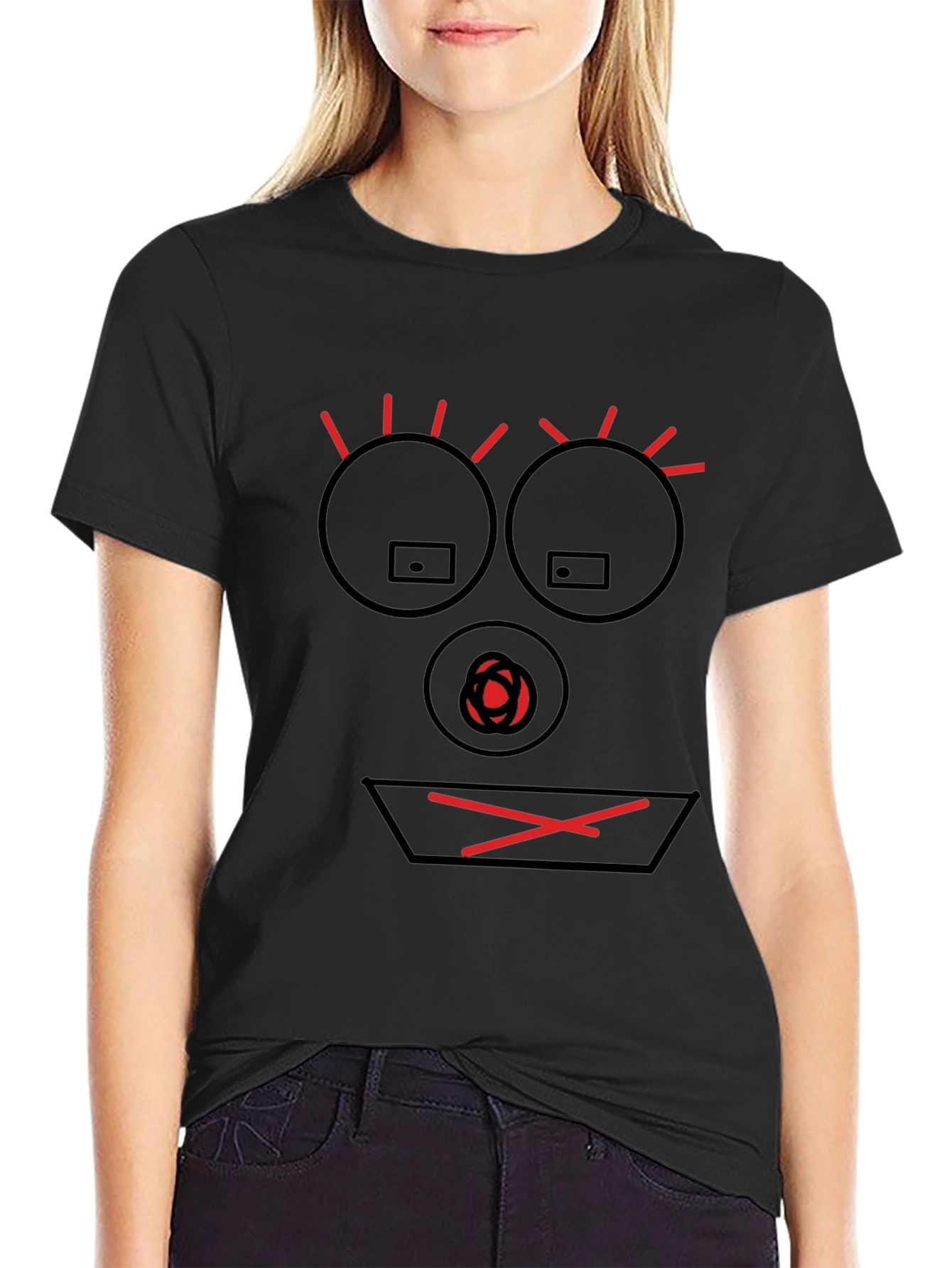 Abstract Face Graphic Tee - Black