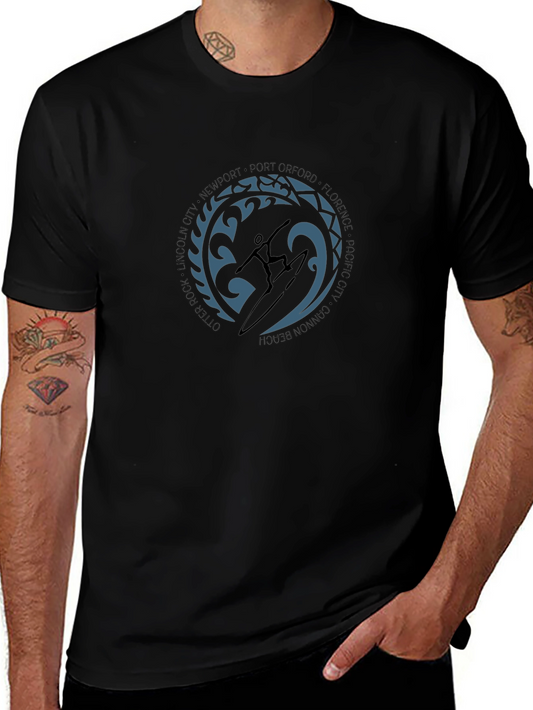 Surfer Graphic Black T-Shirt - Coastal City Design