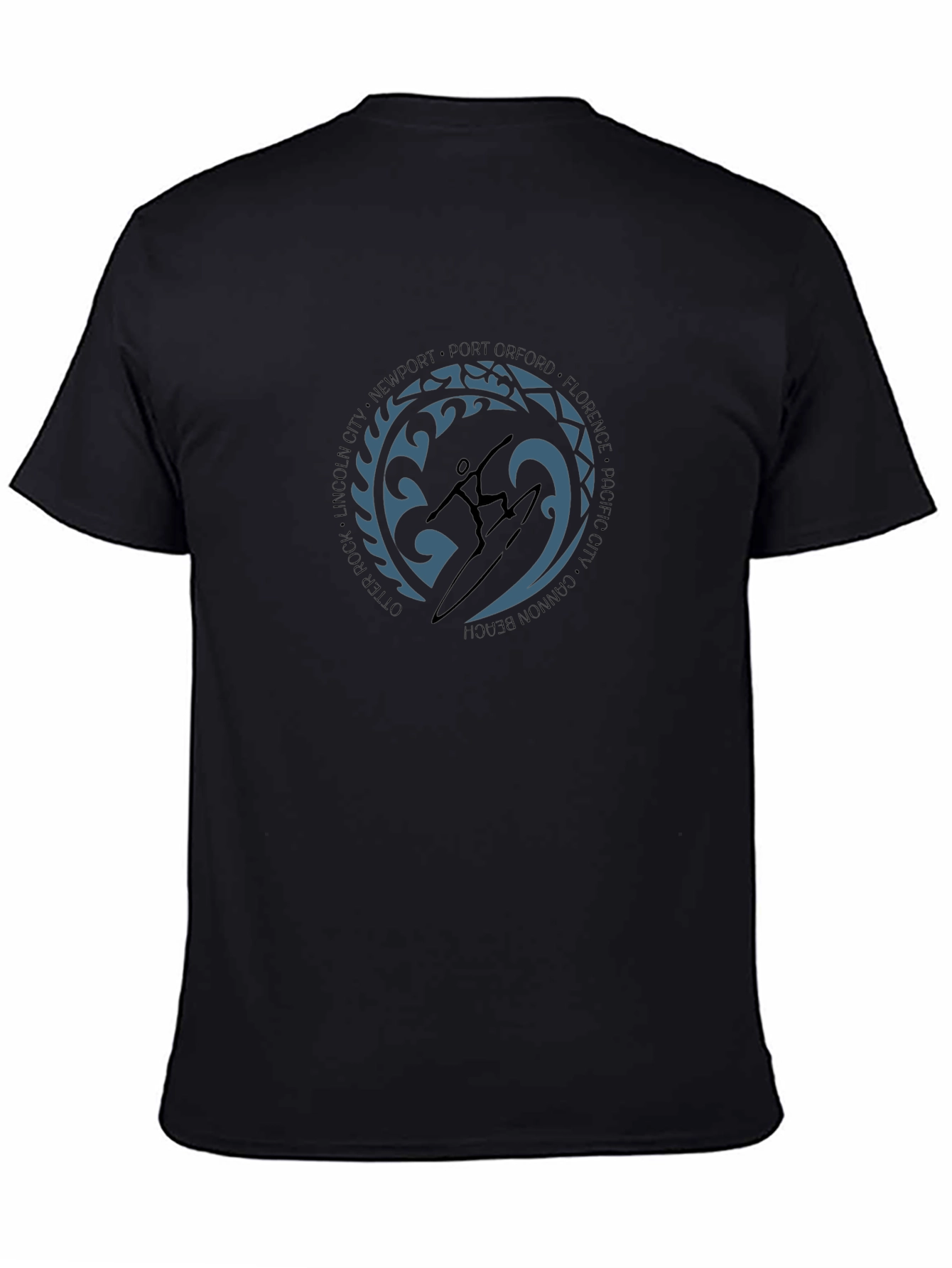 Surfer Graphic Black T-Shirt - Coastal City Design