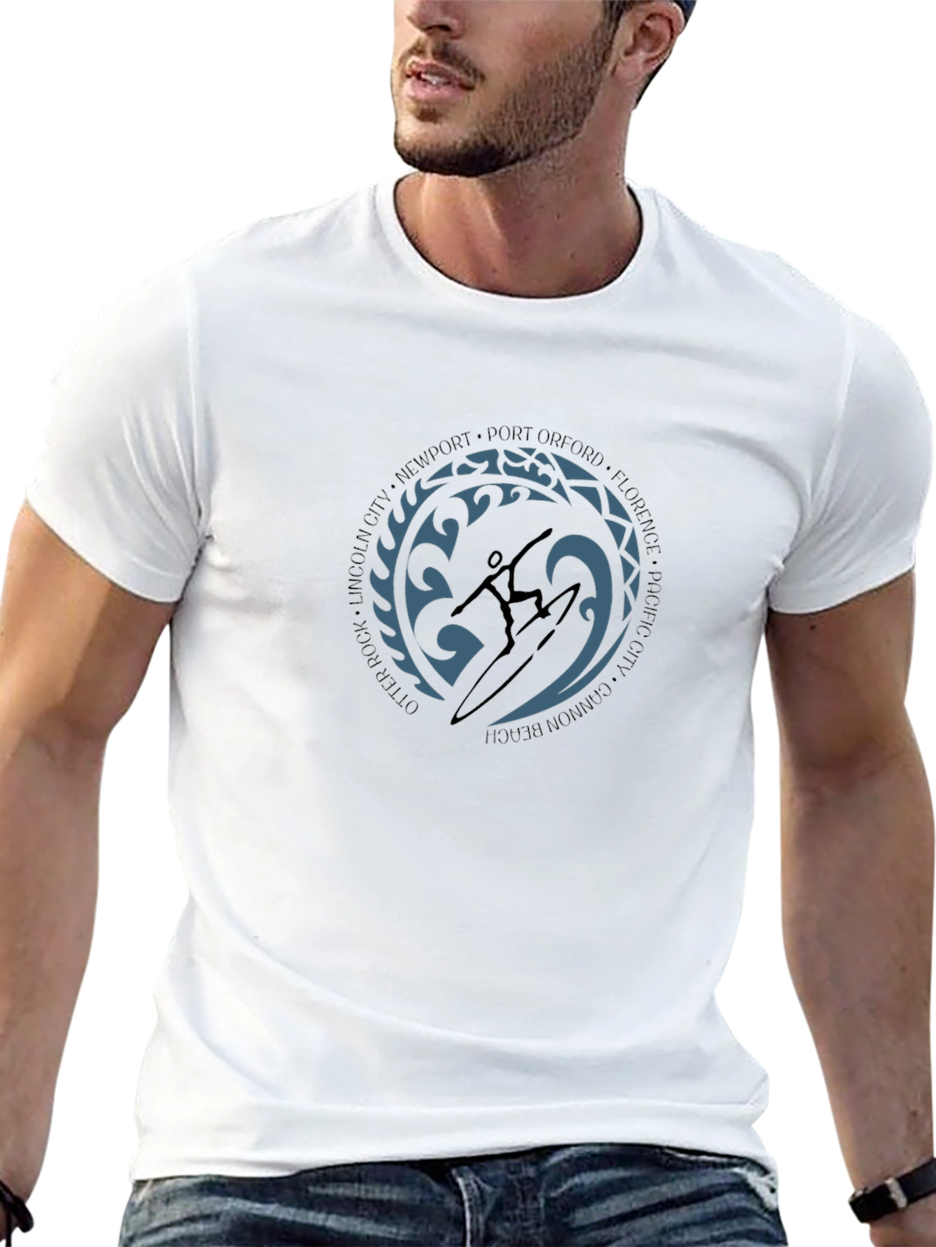 Surfer Graphic Black T-Shirt - Coastal City Design