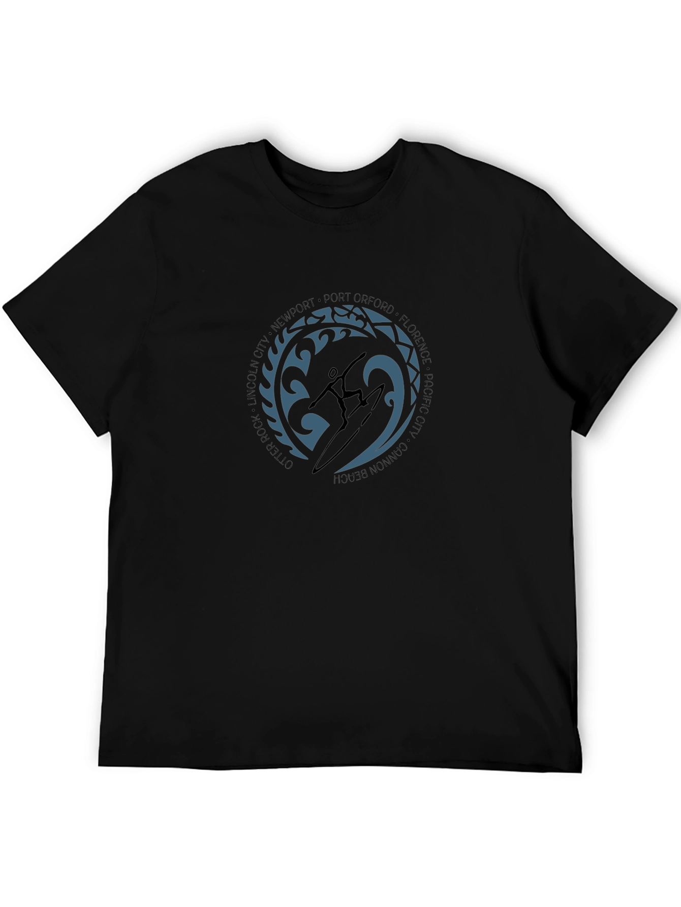 Surfer Graphic Black T-Shirt - Coastal City Design