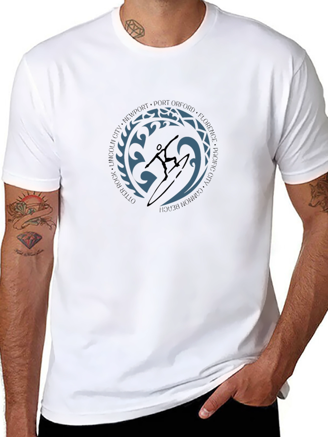 Surfer Graphic Black T-Shirt - Coastal City Design