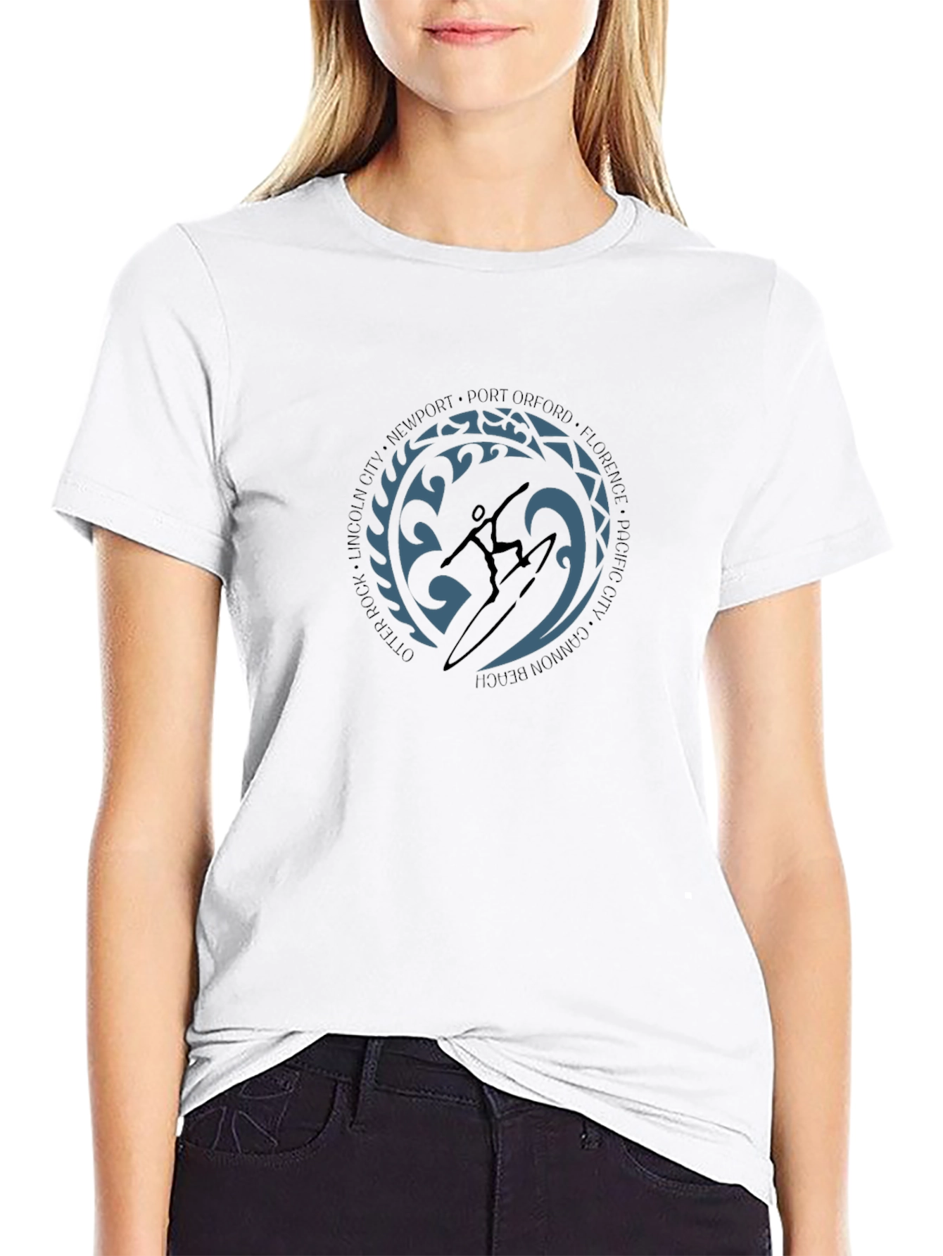 Surfer Graphic Black T-Shirt - Coastal City Design