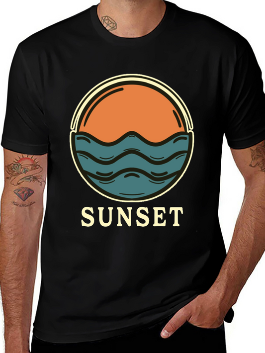 Sunset Graphic Tee - Retro Style Black T-Shirt