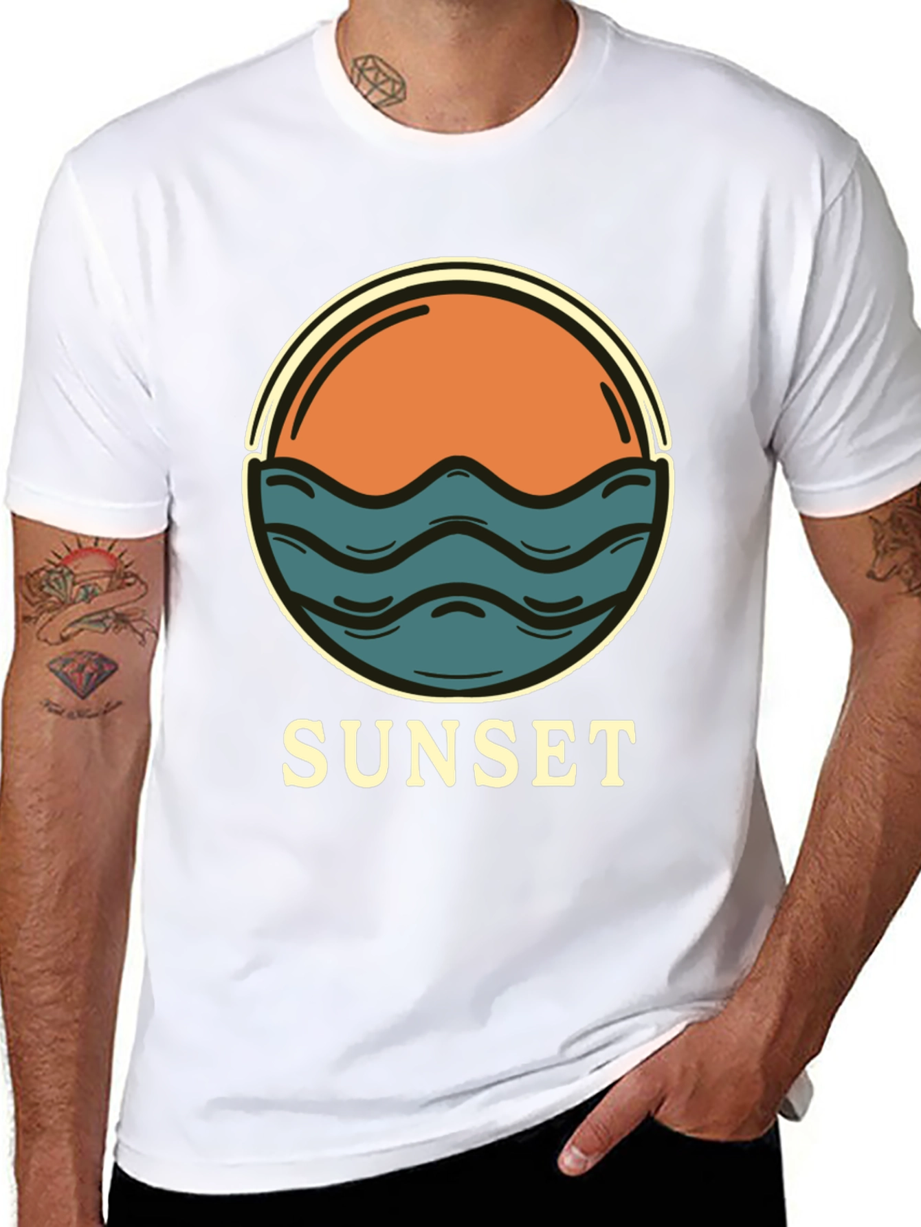 Sunset Graphic Tee - Retro Style Black T-Shirt