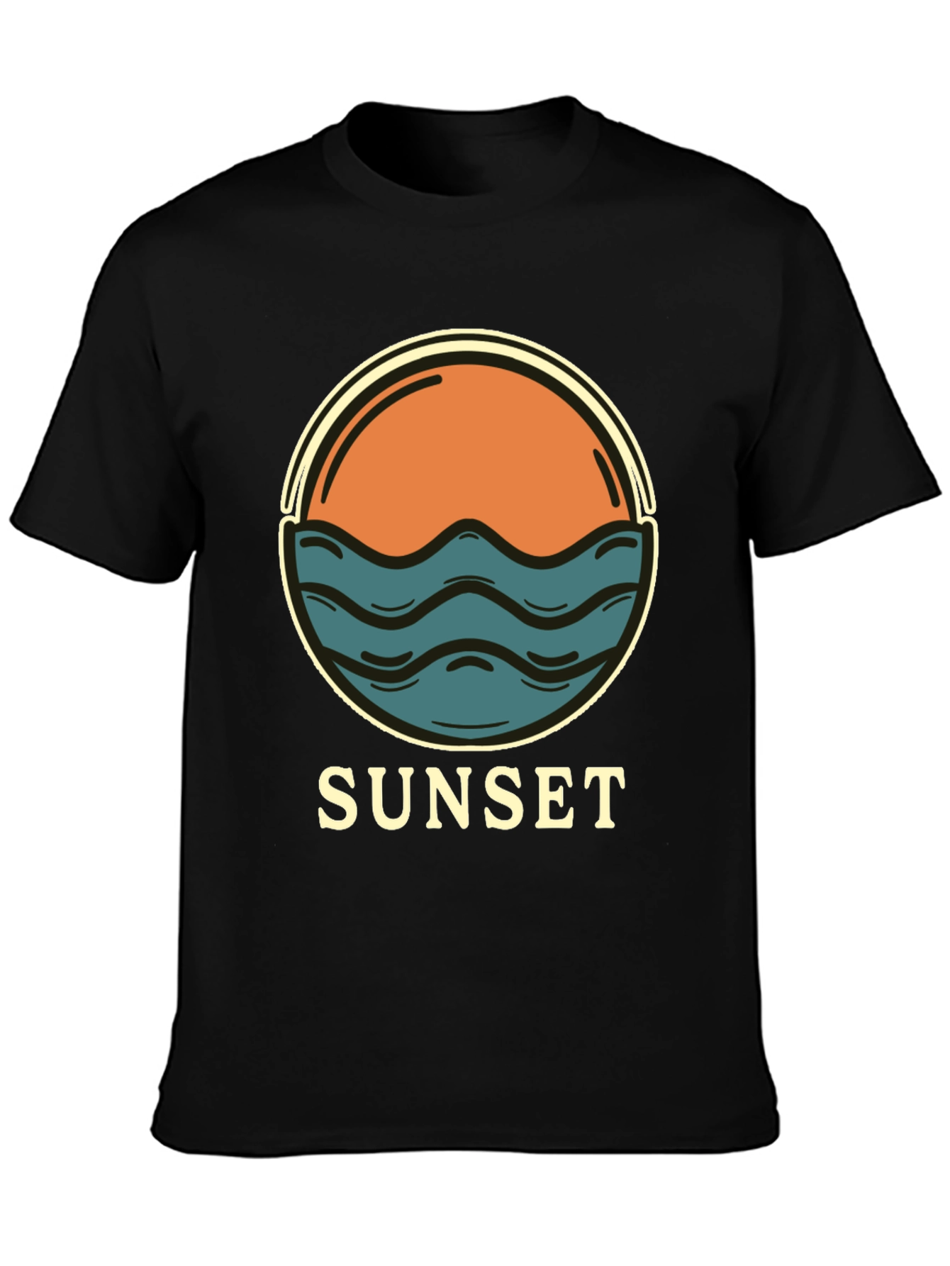 Sunset Graphic Tee - Retro Style Black T-Shirt