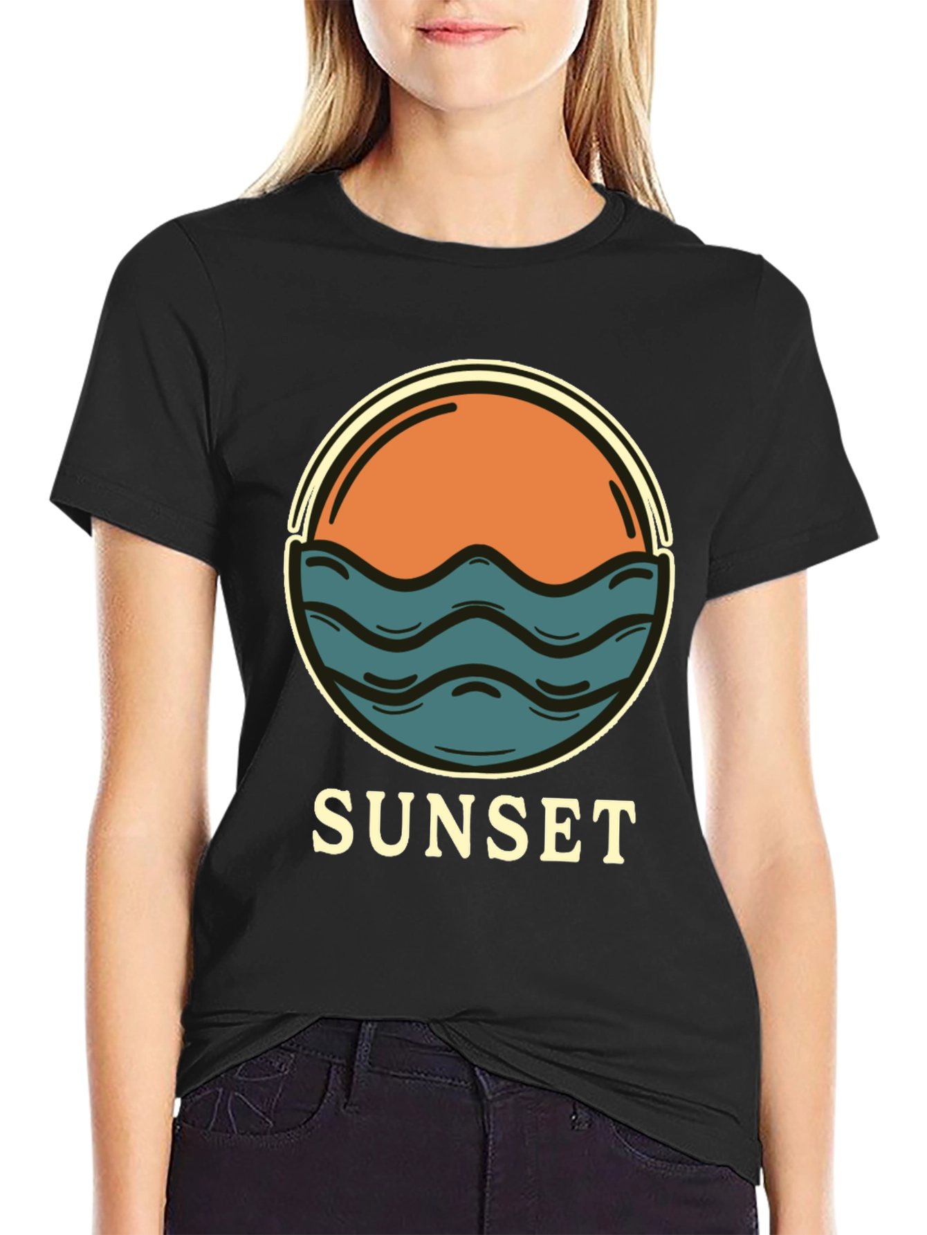 Sunset Graphic Tee - Retro Style Black T-Shirt