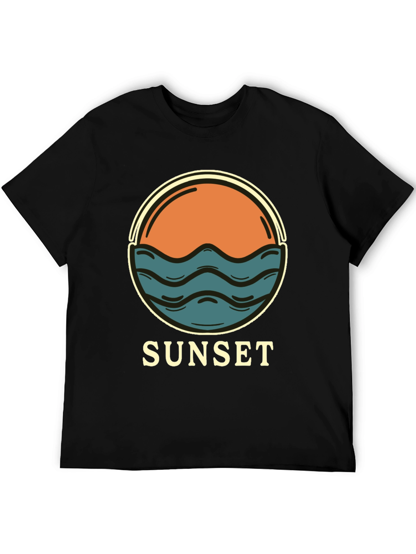 Sunset Graphic Tee - Retro Style Black T-Shirt