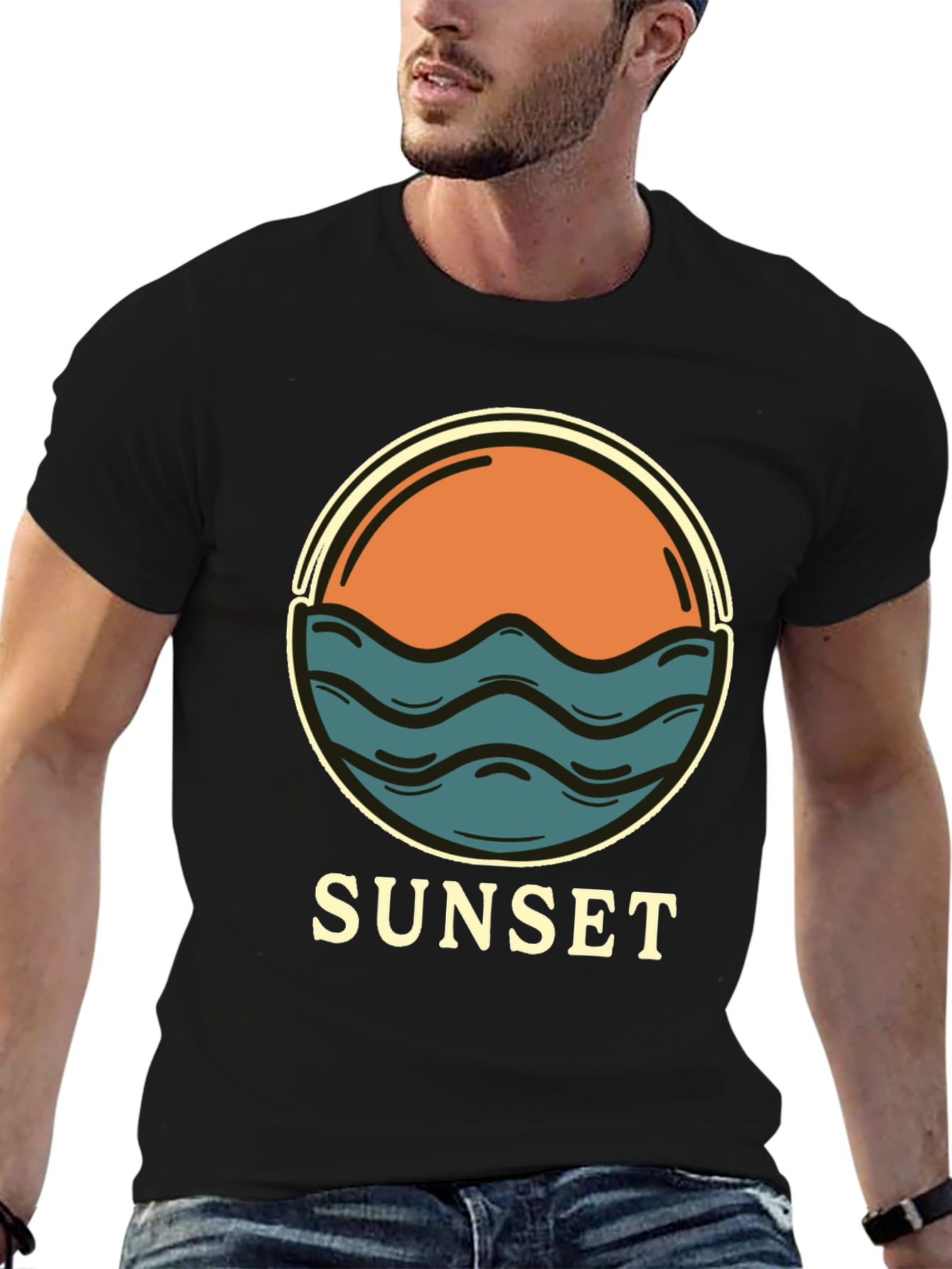 Sunset Graphic Tee - Retro Style Black T-Shirt