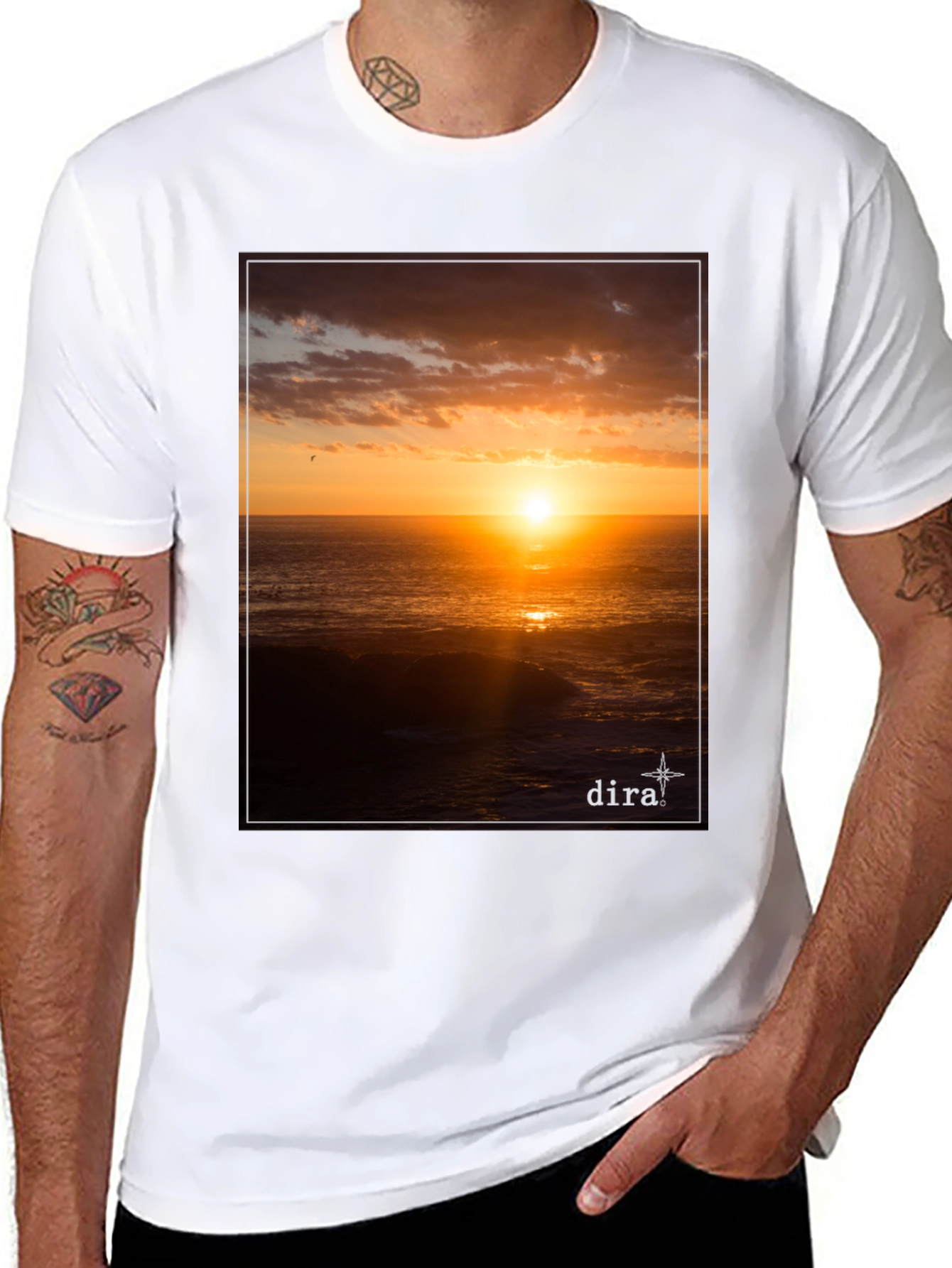 Sunset Ocean View Black T-Shirt