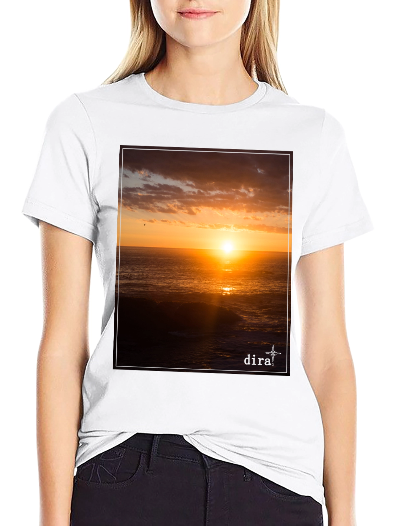 Sunset Ocean View Black T-Shirt