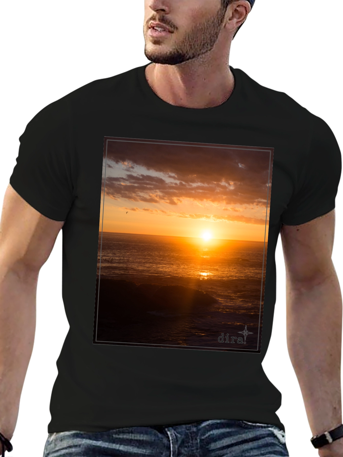 Sunset Ocean View Black T-Shirt