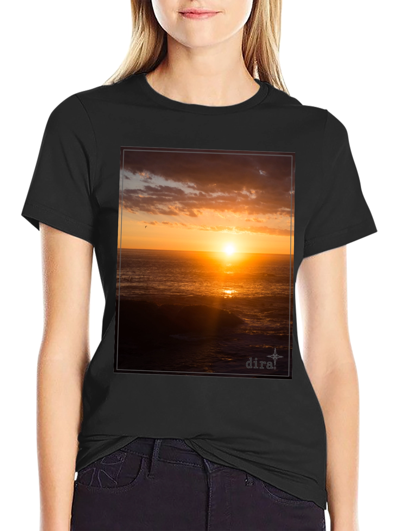 Sunset Ocean View Black T-Shirt