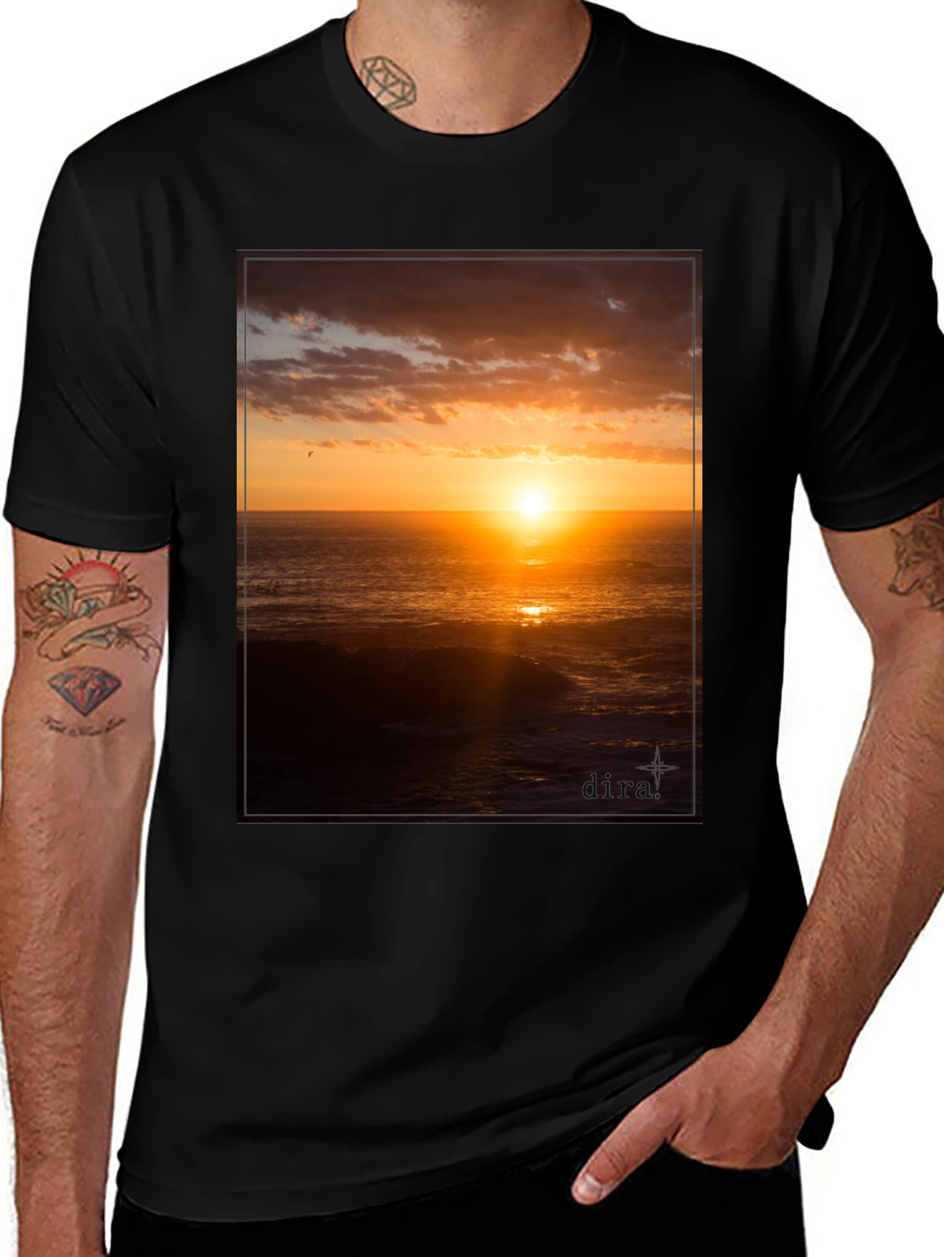 Sunset Ocean View Black T-Shirt