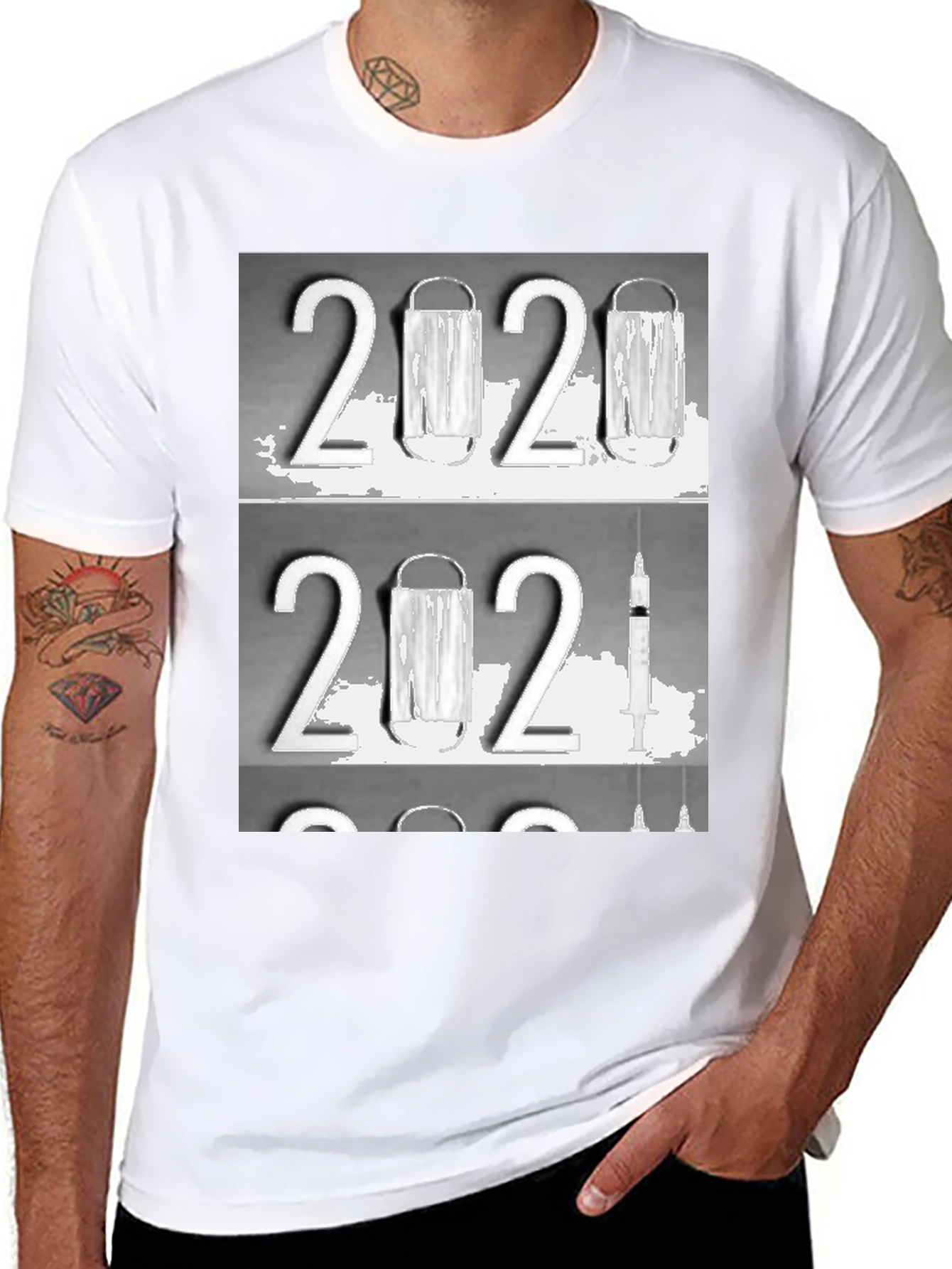 2020-2021 Face Mask and Vaccine Graphic T-Shirt
