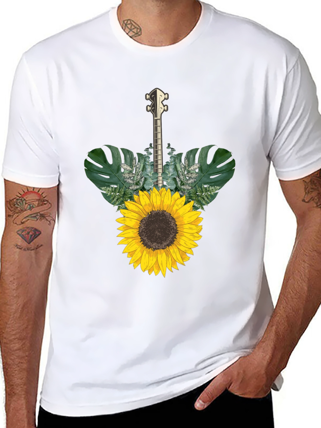 Sunflower Guitar T-Shirt - Black Cotton Tee