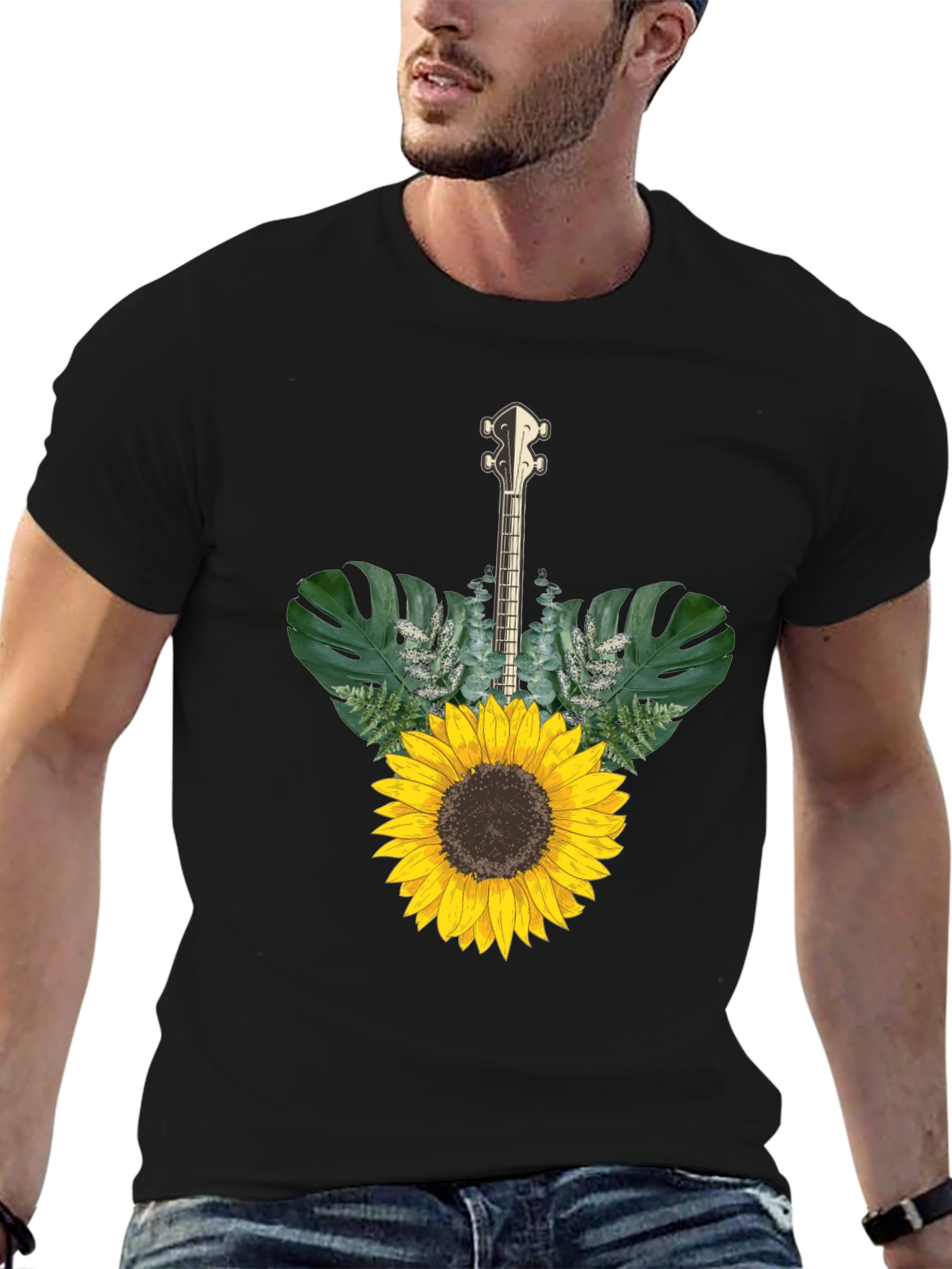 Sunflower Guitar T-Shirt - Black Cotton Tee