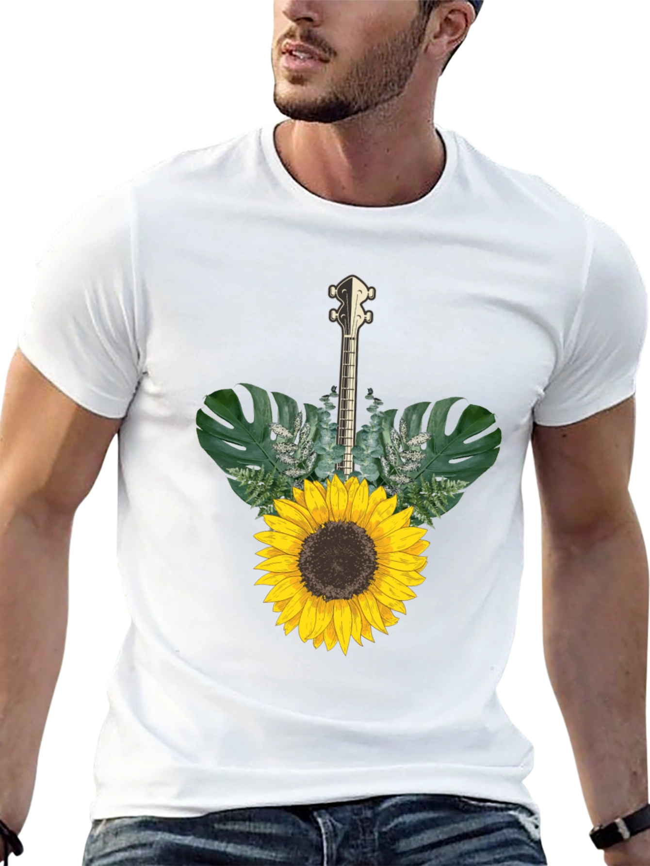 Sunflower Guitar T-Shirt - Black Cotton Tee