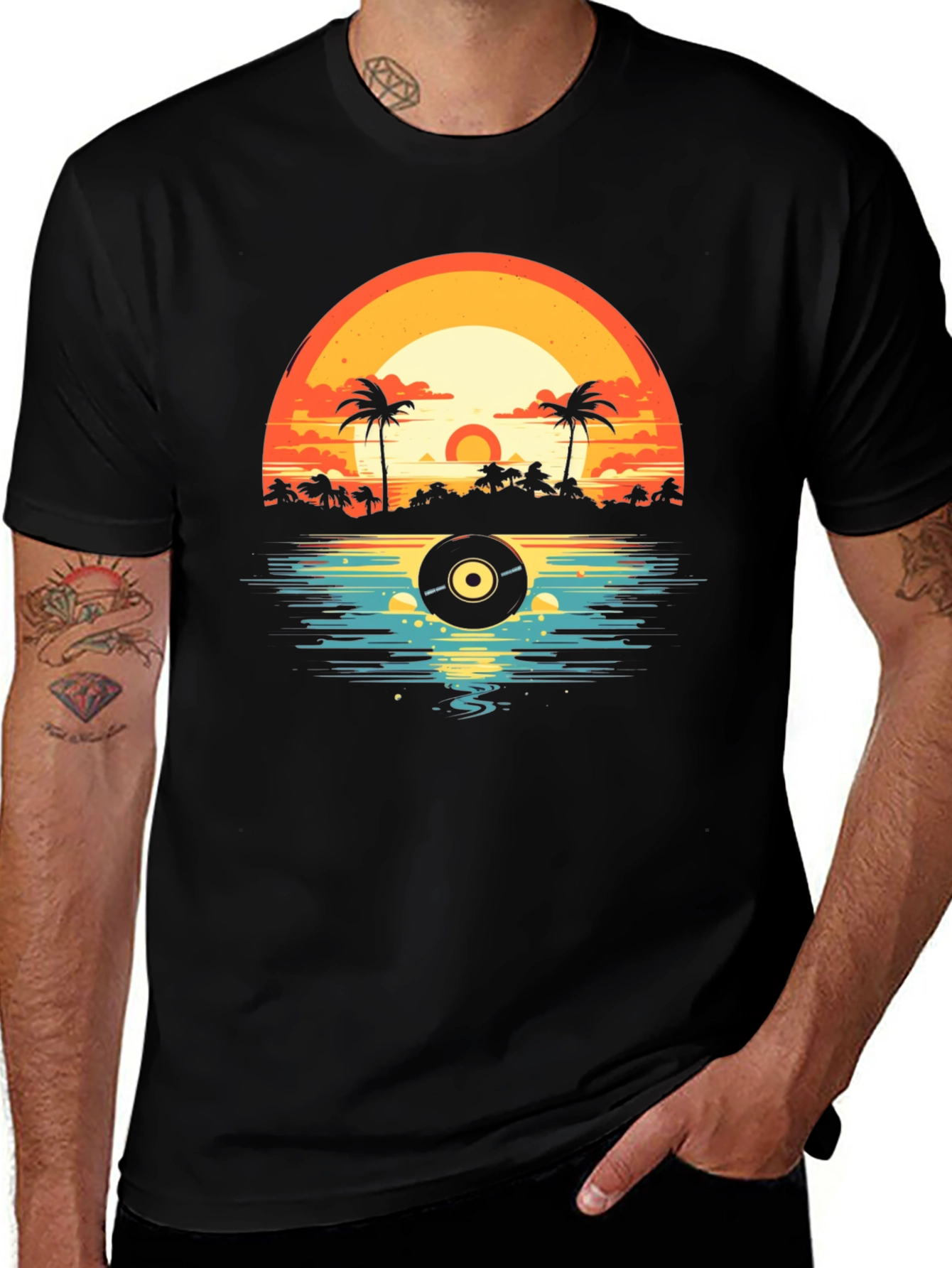 Sunset Vinyl Record Beach T-Shirt