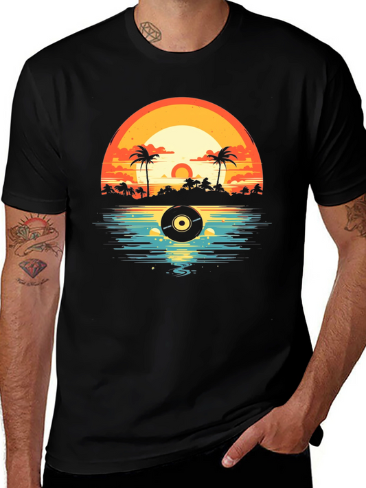 Sunset Vinyl Record Beach T-Shirt