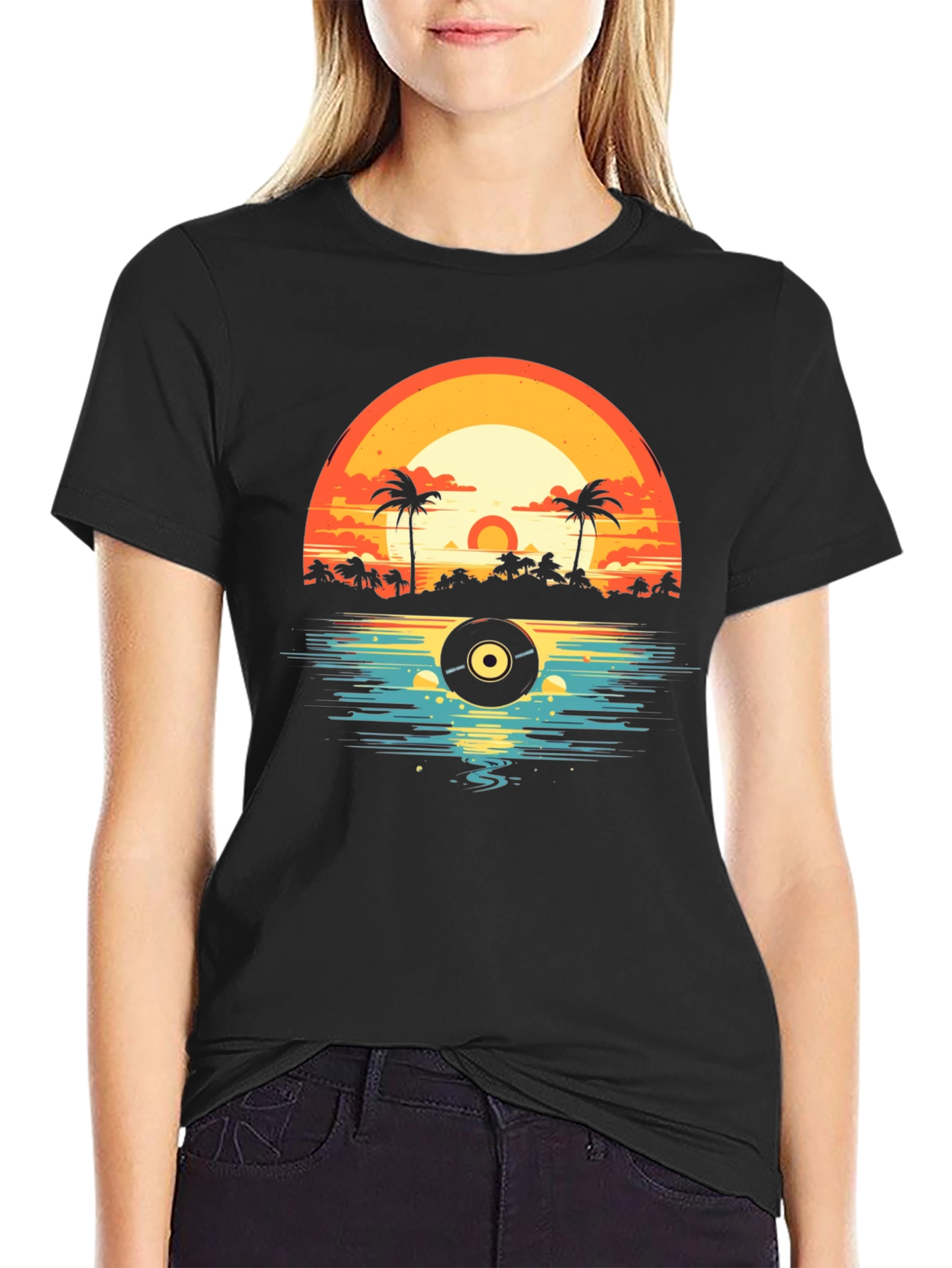 Sunset Vinyl Record Beach T-Shirt