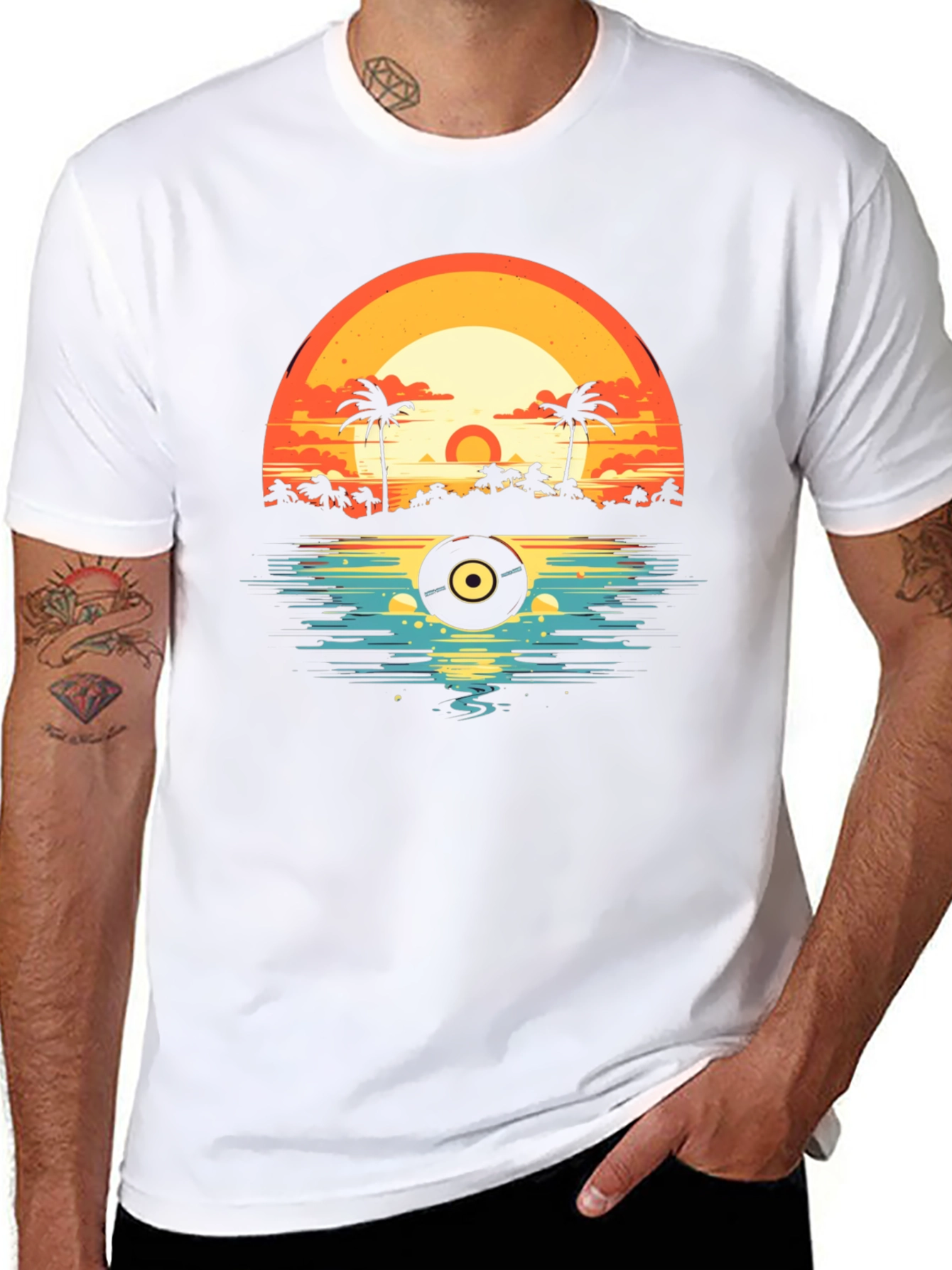 Sunset Vinyl Record Beach T-Shirt