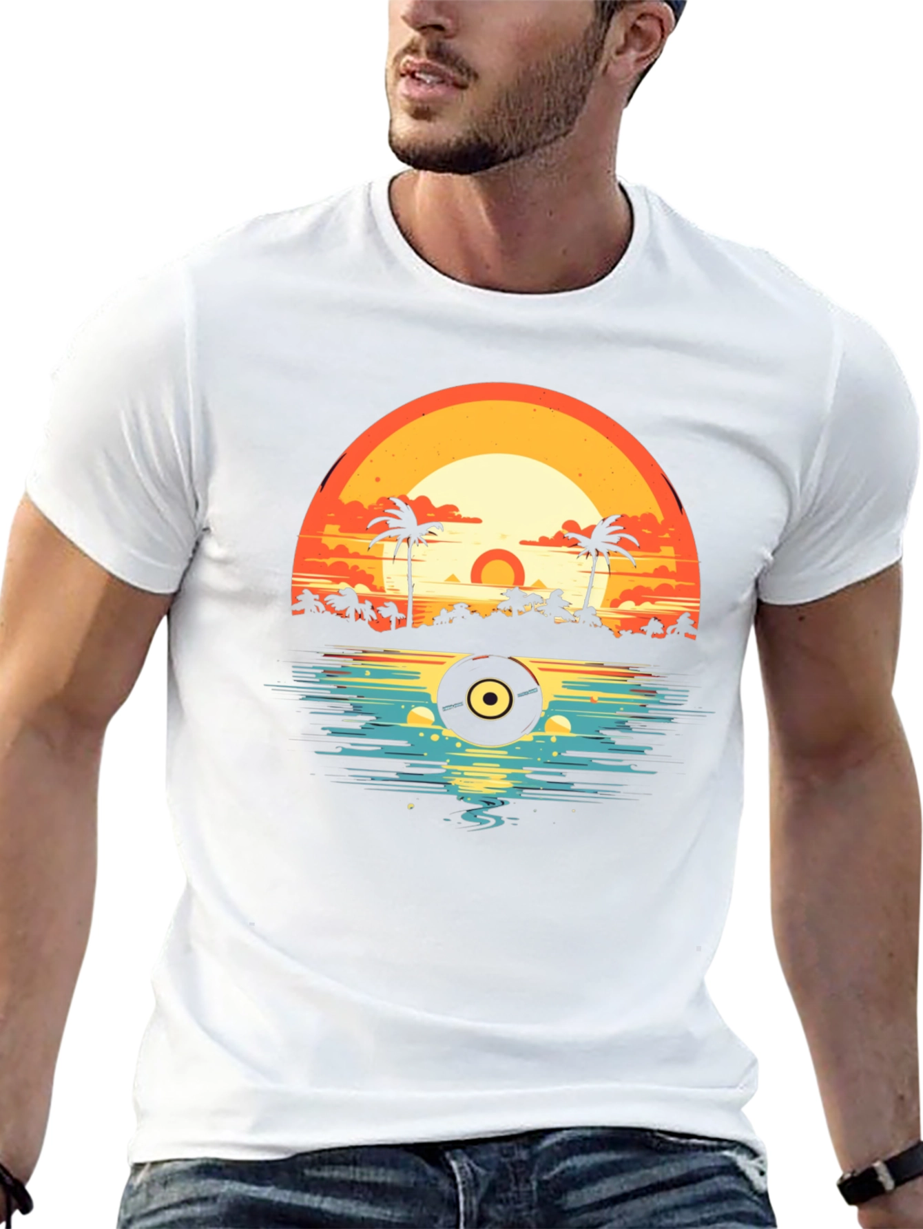 Sunset Vinyl Record Beach T-Shirt