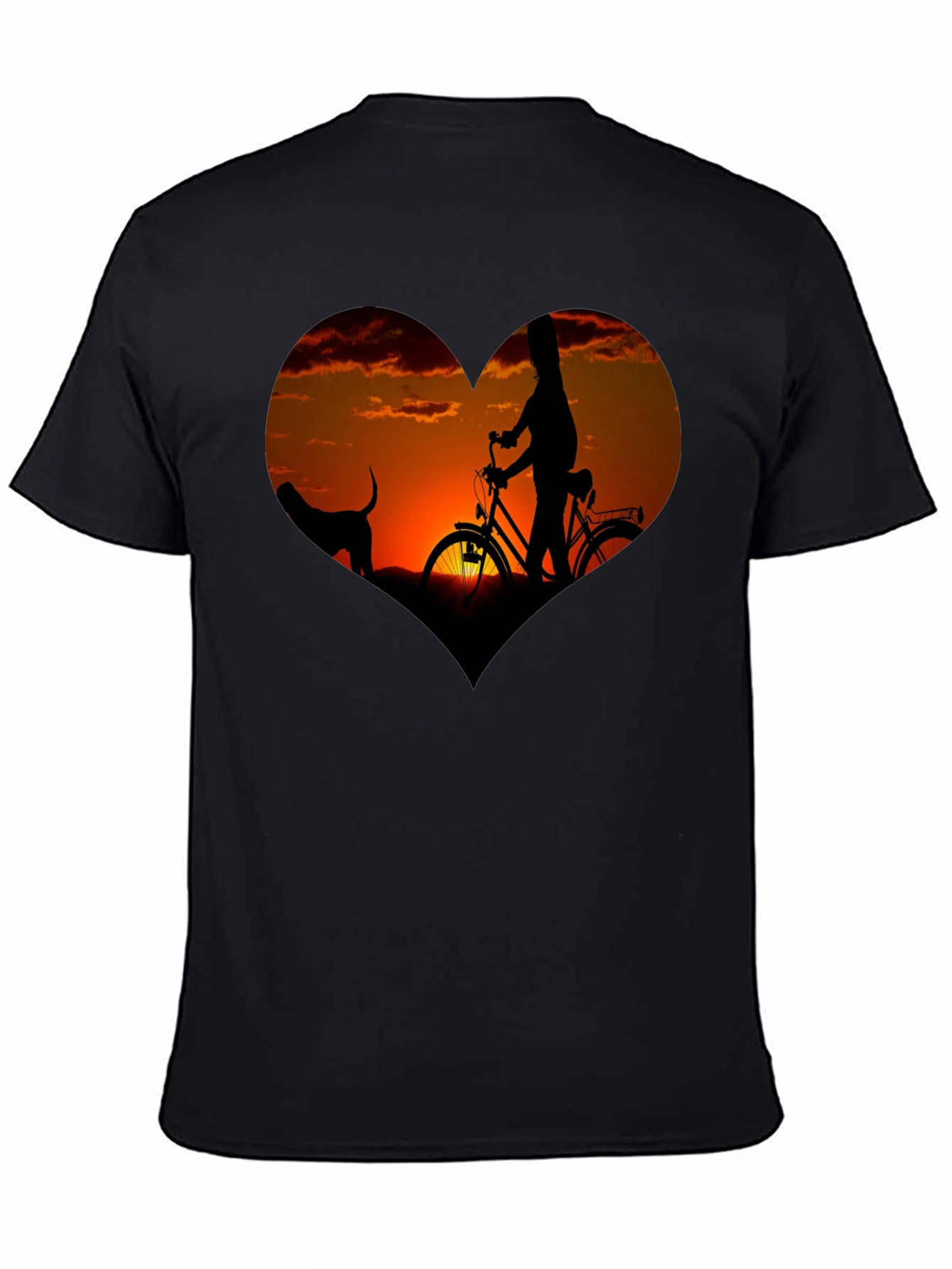 Sunset Heart Graphic T-Shirt - Biking & Dog