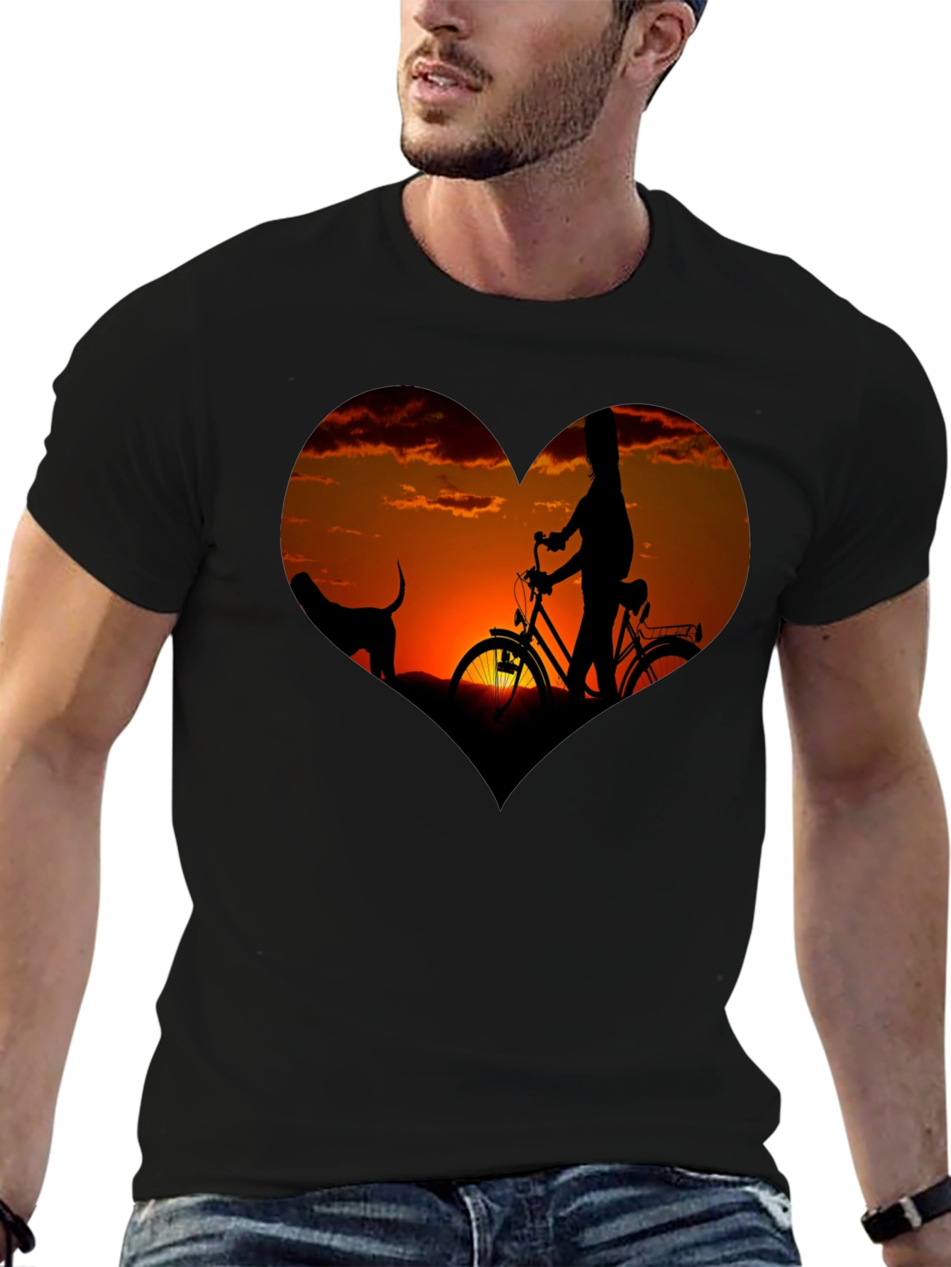 Sunset Heart Graphic T-Shirt - Biking & Dog