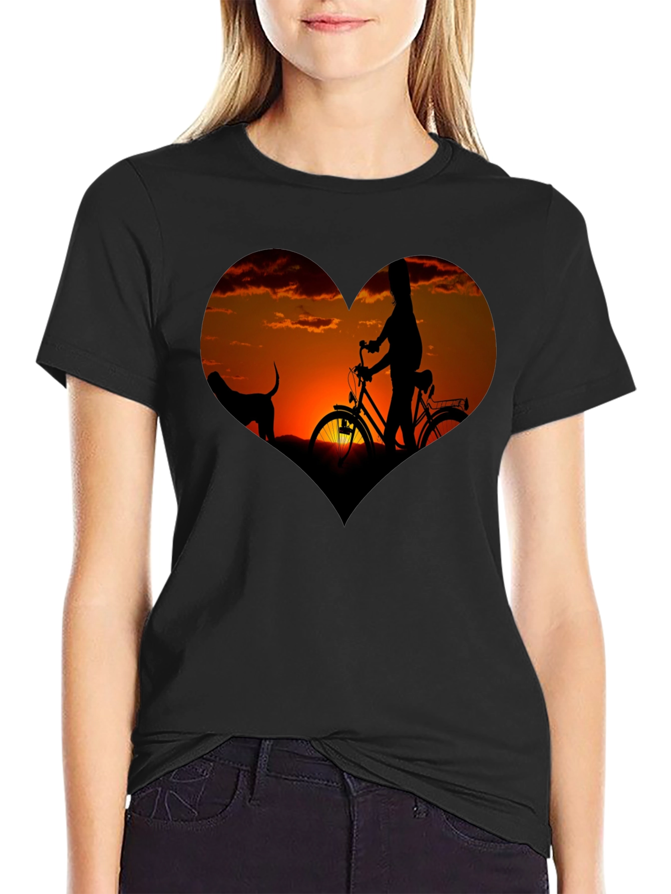 Sunset Heart Graphic T-Shirt - Biking & Dog