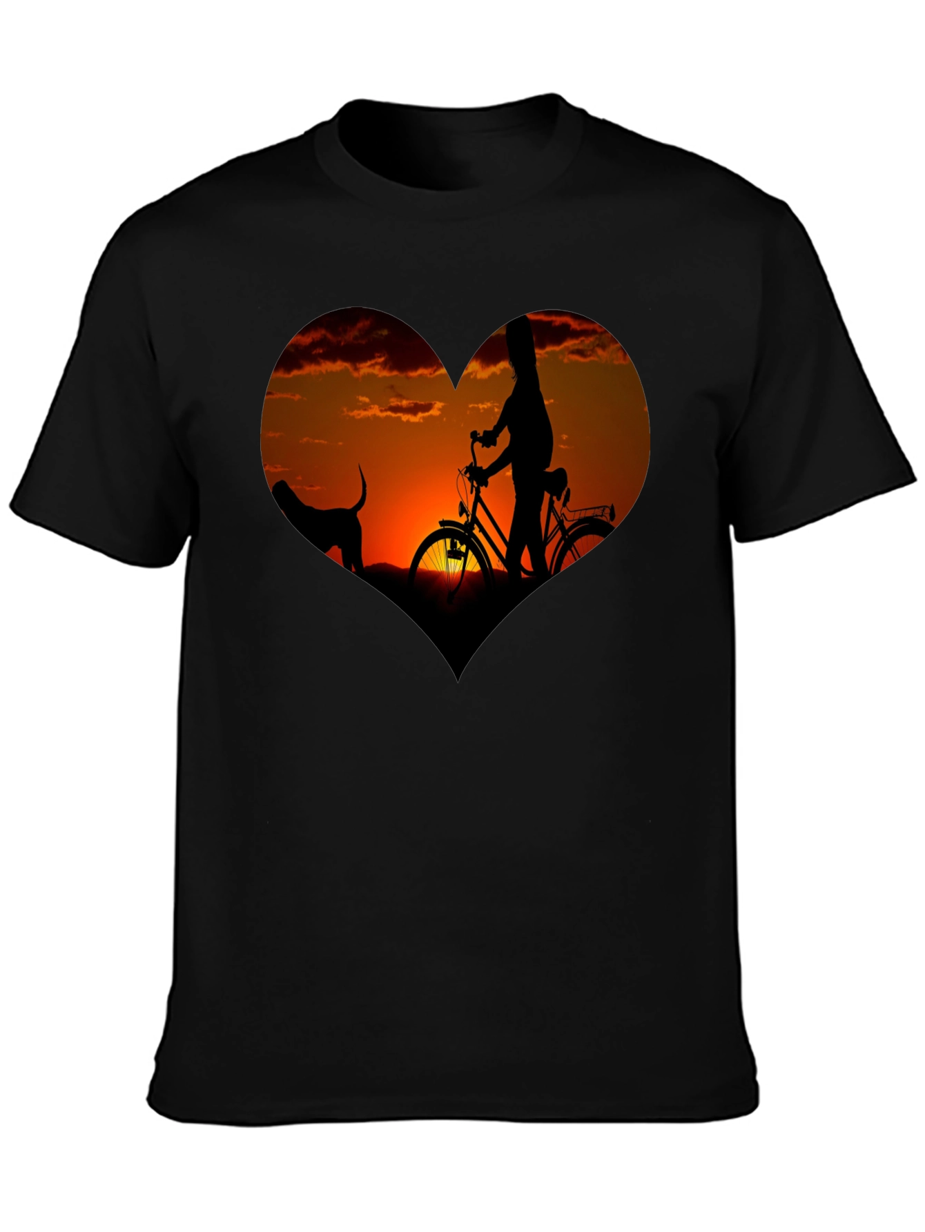 Sunset Heart Graphic T-Shirt - Biking & Dog