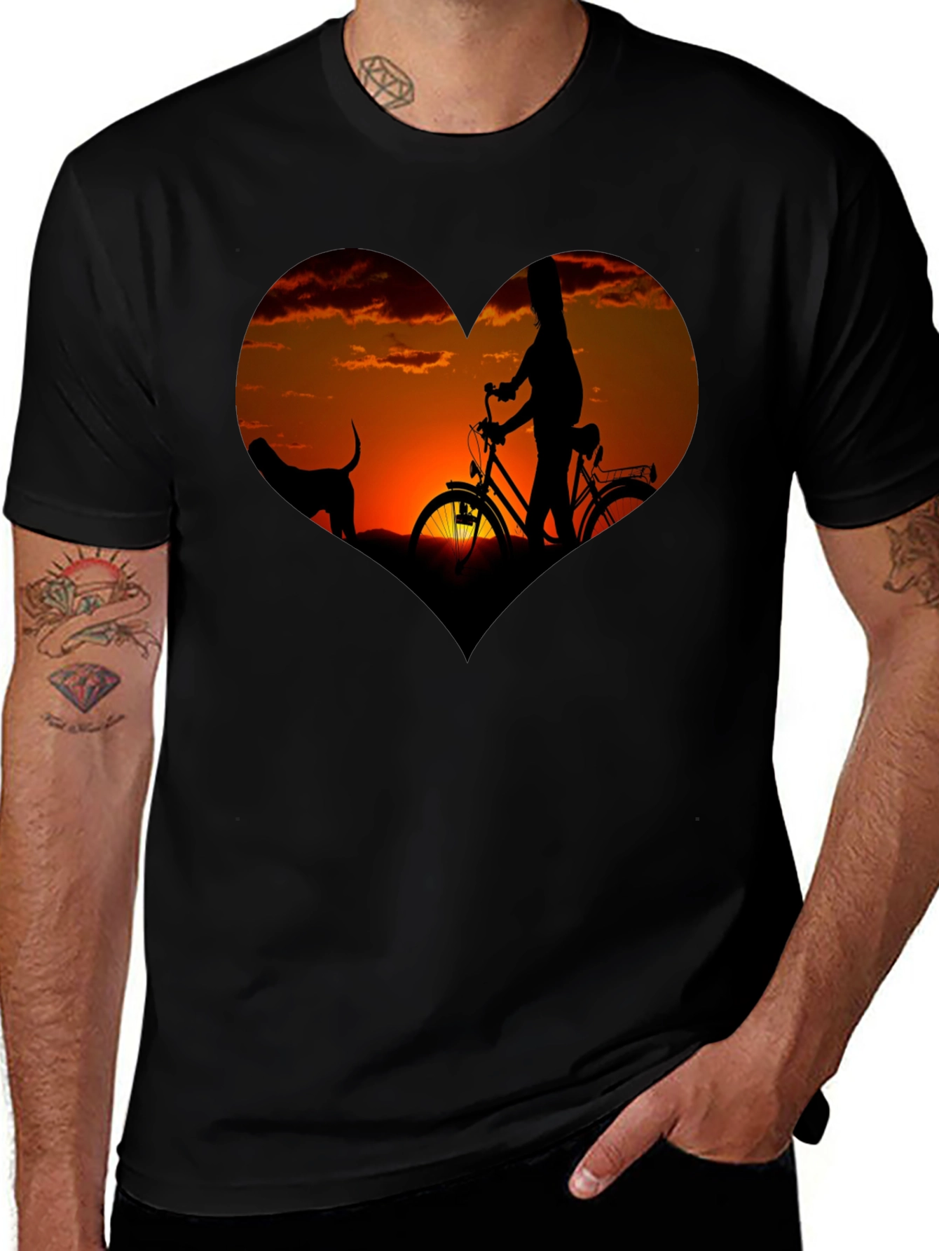 Sunset Heart Graphic T-Shirt - Biking & Dog