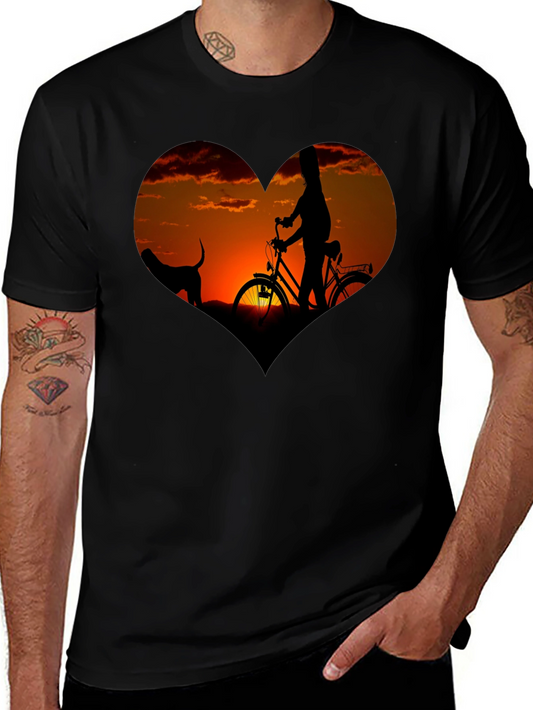 Sunset Heart Graphic T-Shirt - Biking & Dog