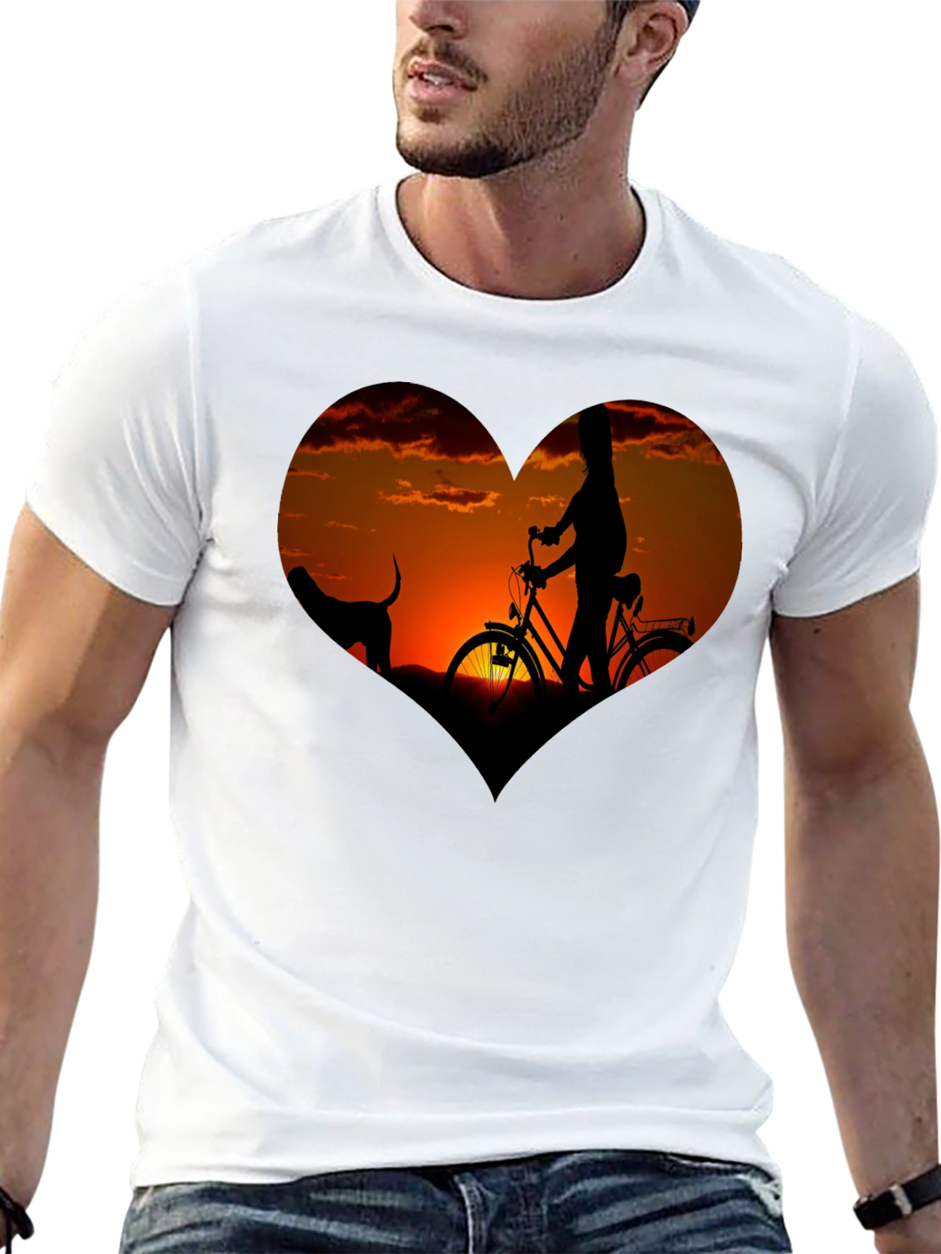 Sunset Heart Graphic T-Shirt - Biking & Dog