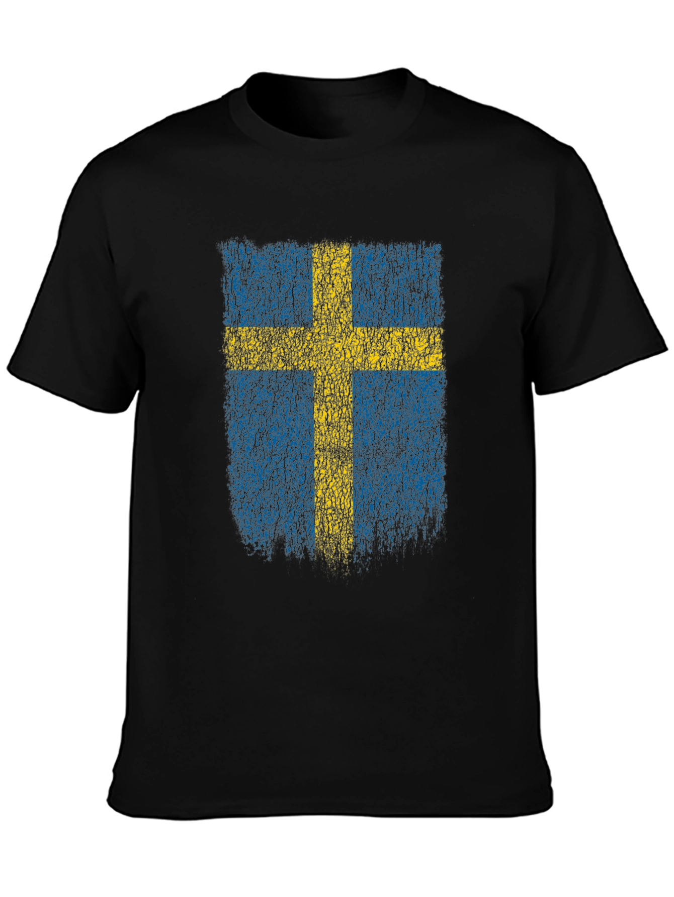 Swedish Flag Distressed T-Shirt - Black