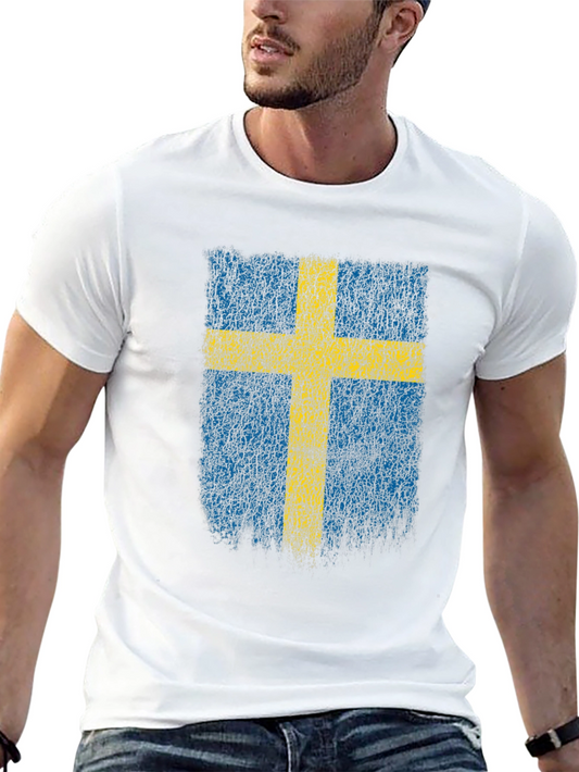 Swedish Flag Distressed T-Shirt - Black
